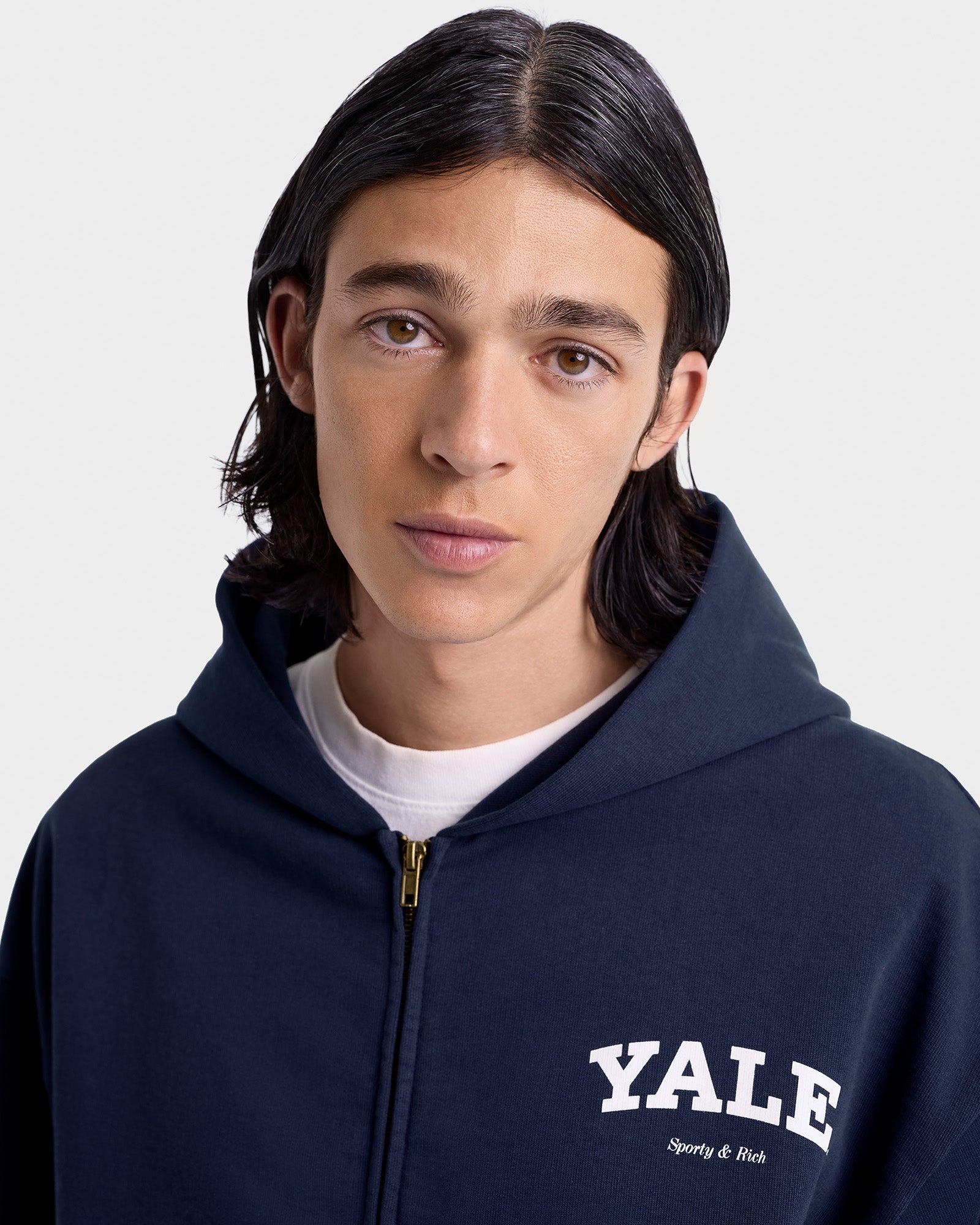Sweat à capuche zippé Yale Classic - Bleu marine/Blanc