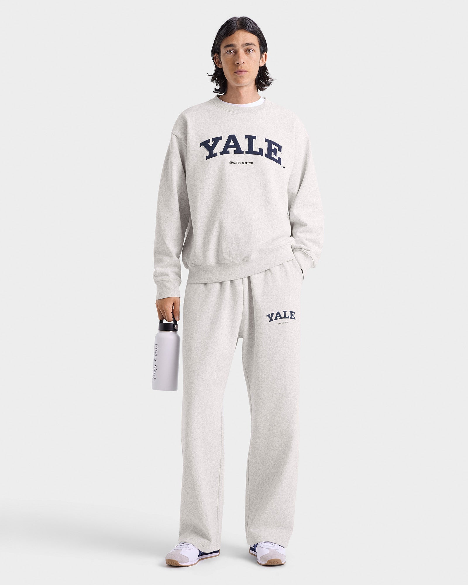 Pantalon de survêtement large Yale Classic - Gris chiné/Bleu marine
