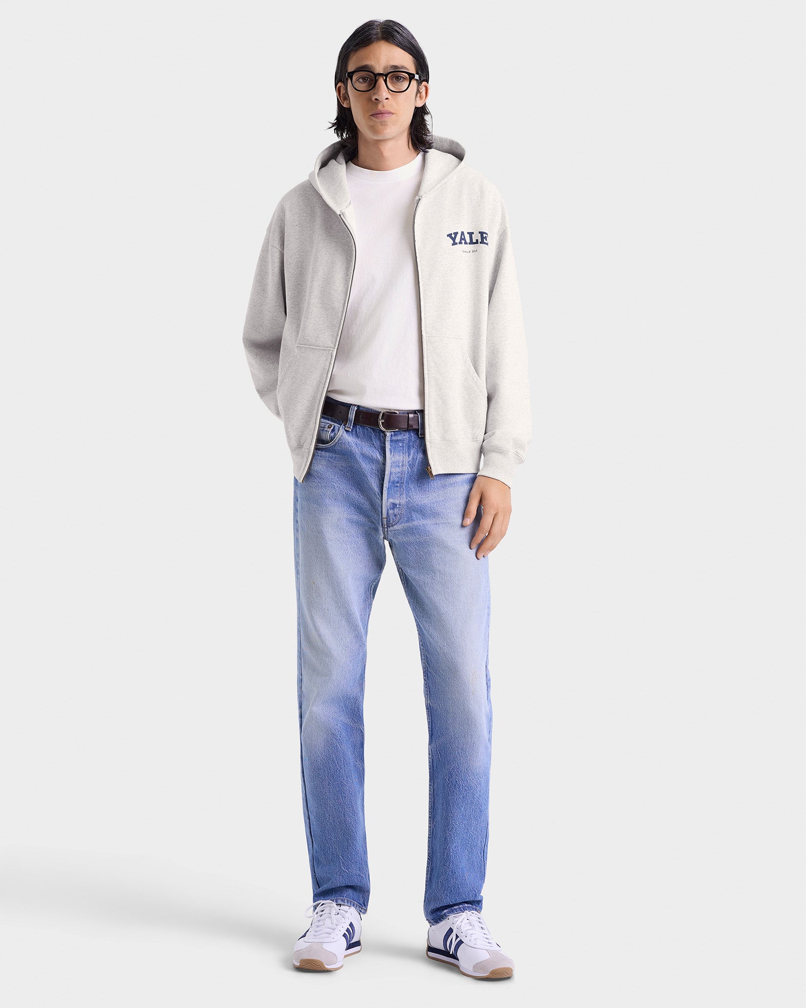 Sweat à capuche zippé Yale Classic - Gris chiné/Bleu marine