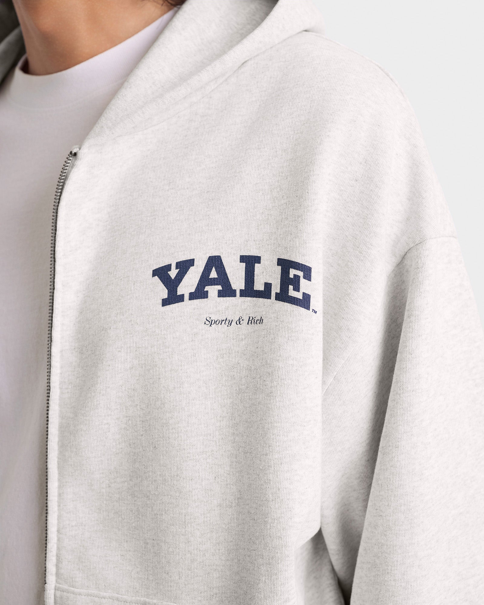Sweat à capuche zippé Yale Classic - Gris chiné/Bleu marine