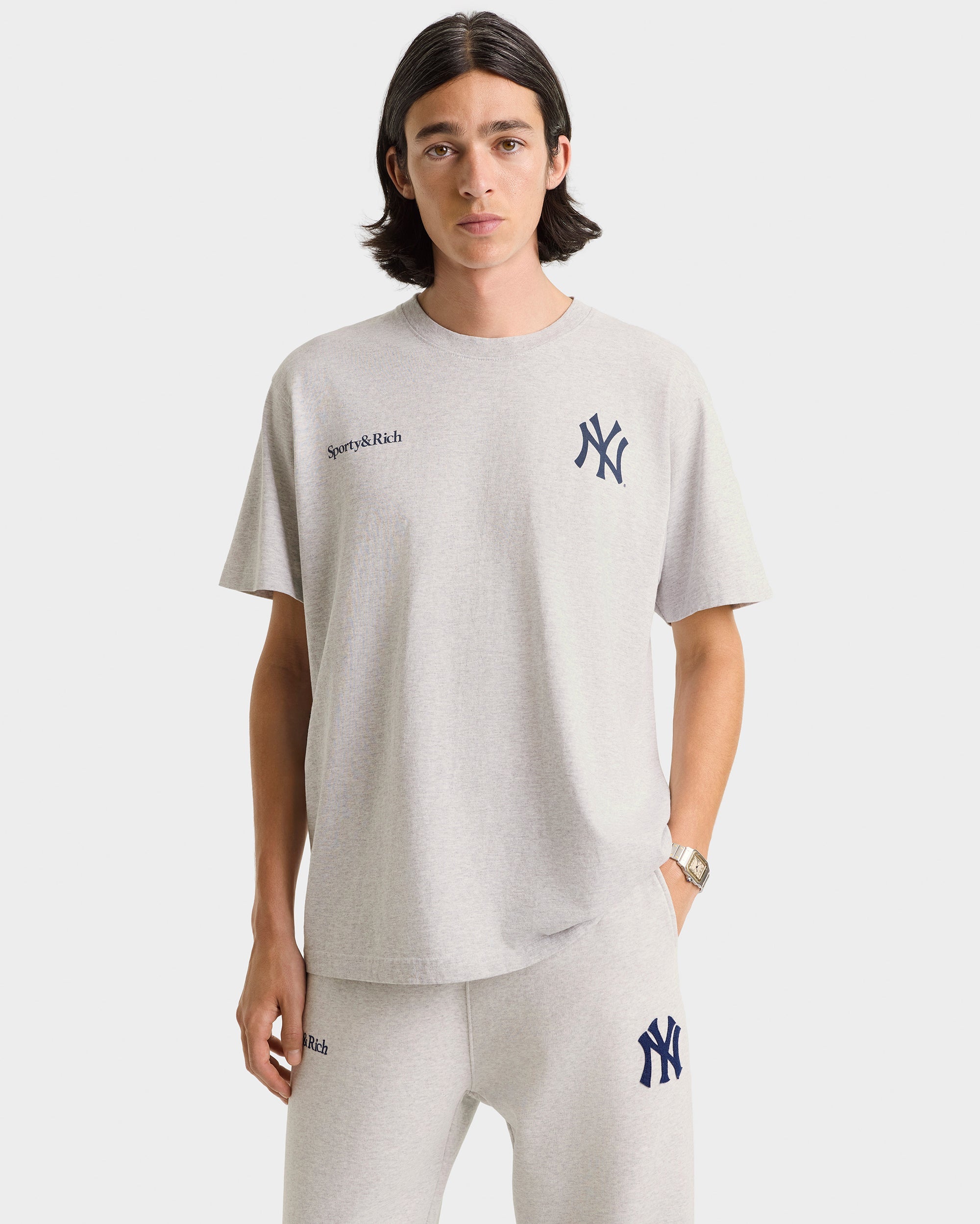 T-shirt Yankees Curve - Gris chiné/Bleu marine