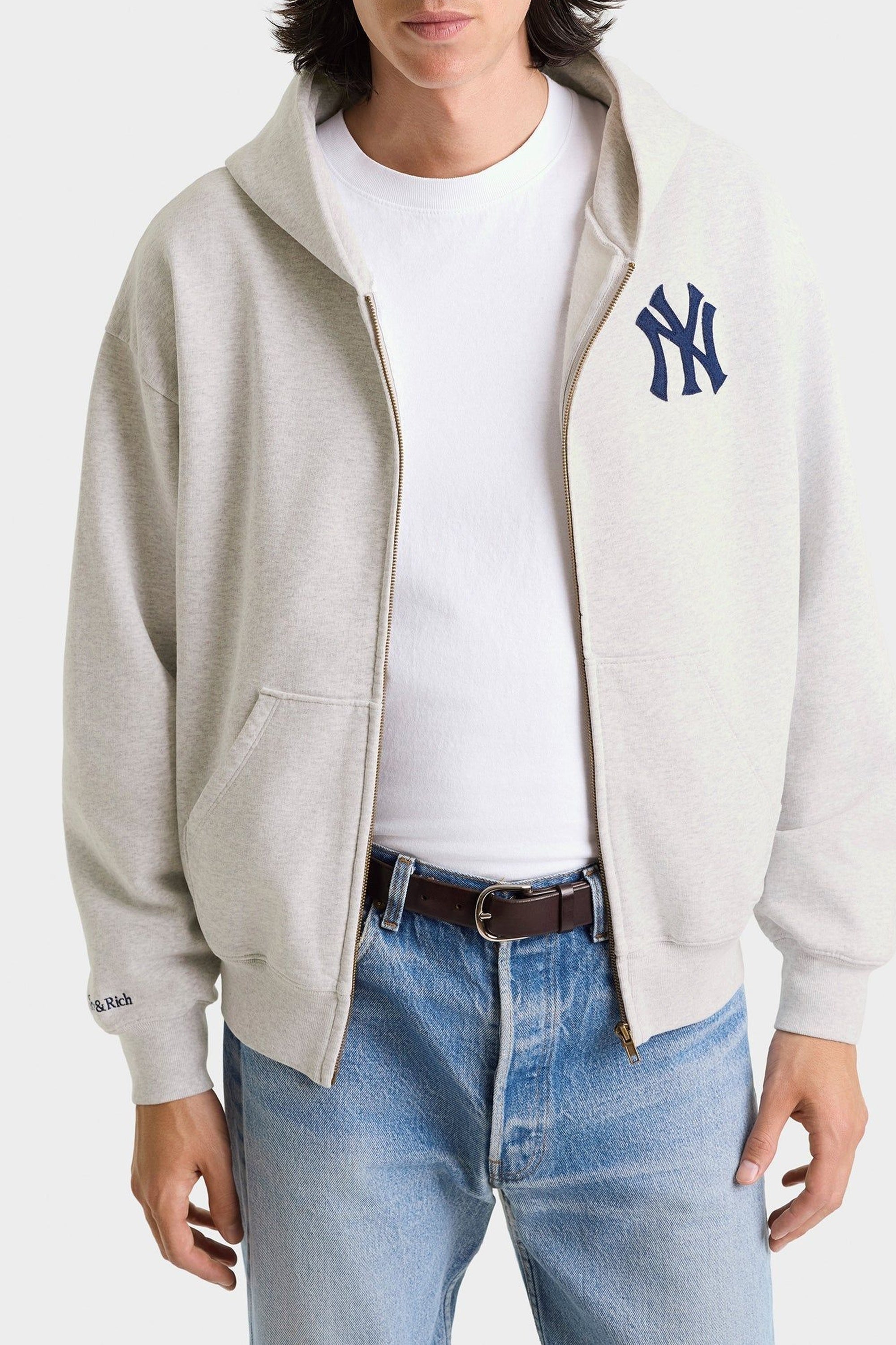 Sweatshirt zippé Heritage Yankees Serif - Gris Chiné & Bleu Marine