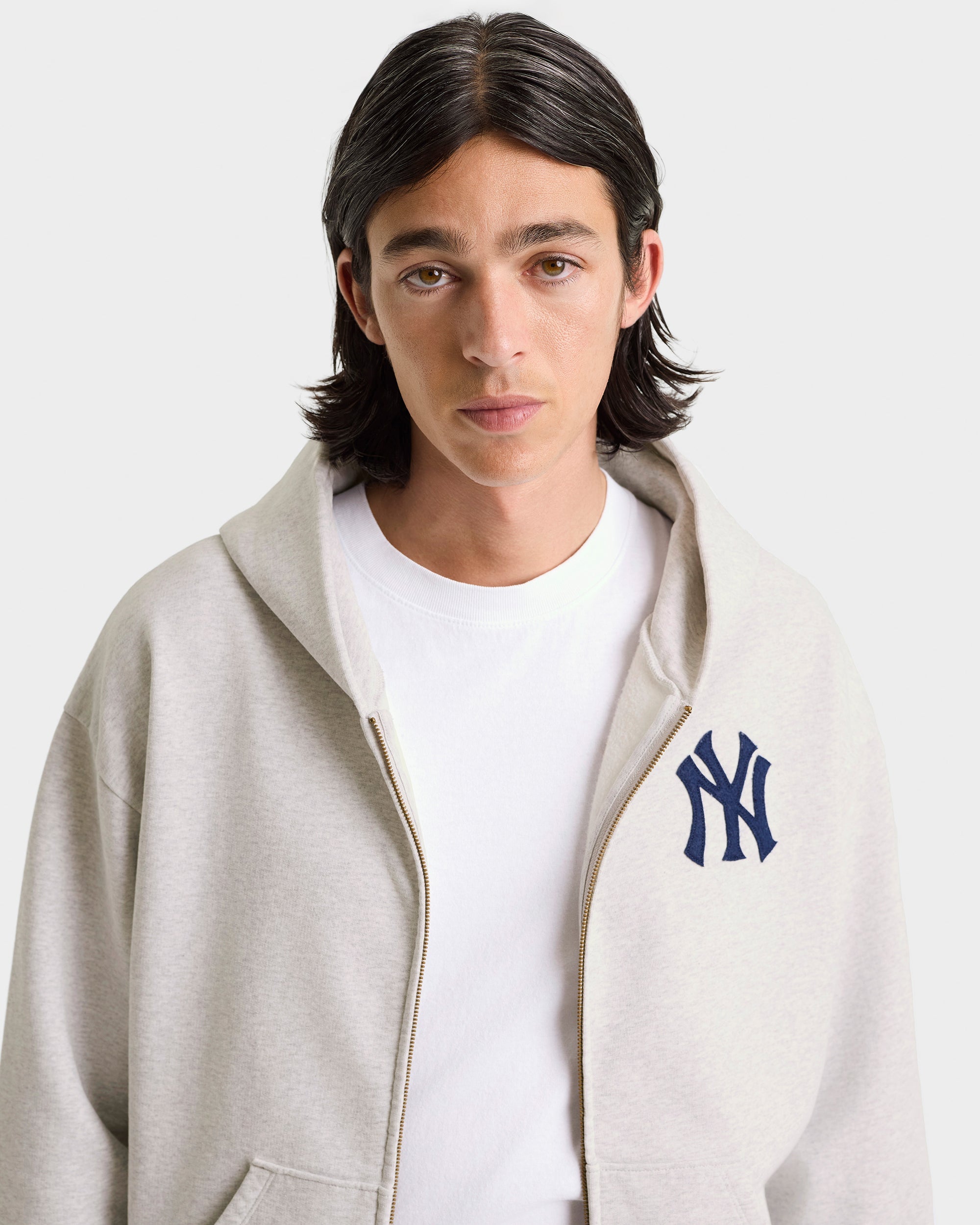 Sweat à capuche zippé Heritage Yankees Serif - Gris chiné/Bleu marine