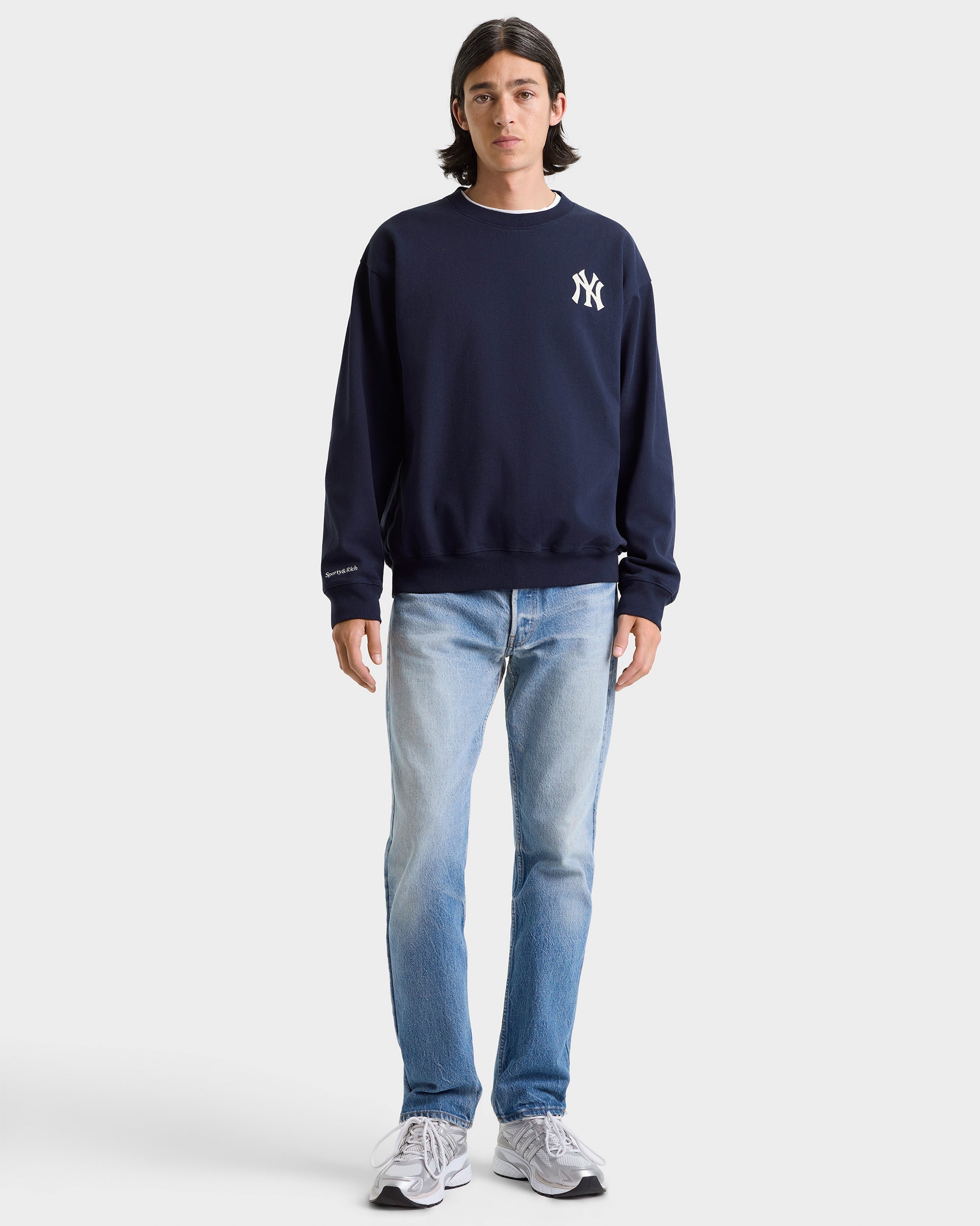 Pull à col rond Heritage Yankees Serif - Bleu marine/Blanc