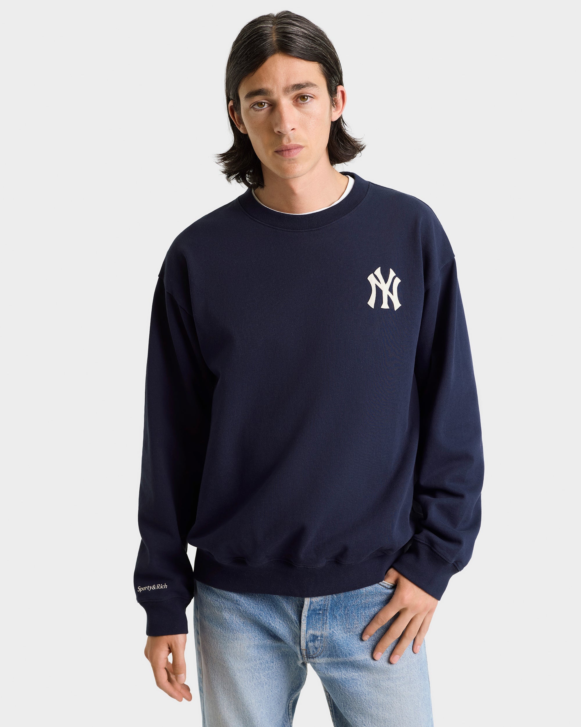 Pull à col rond Heritage Yankees Serif - Bleu marine/Blanc