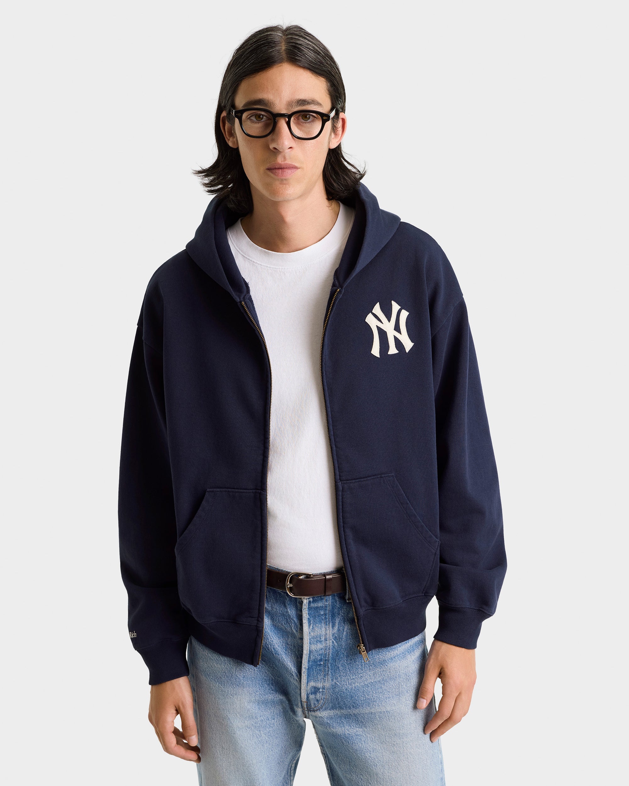 Sweat à capuche zippé Heritage Yankees Serif - Bleu marine/Blanc