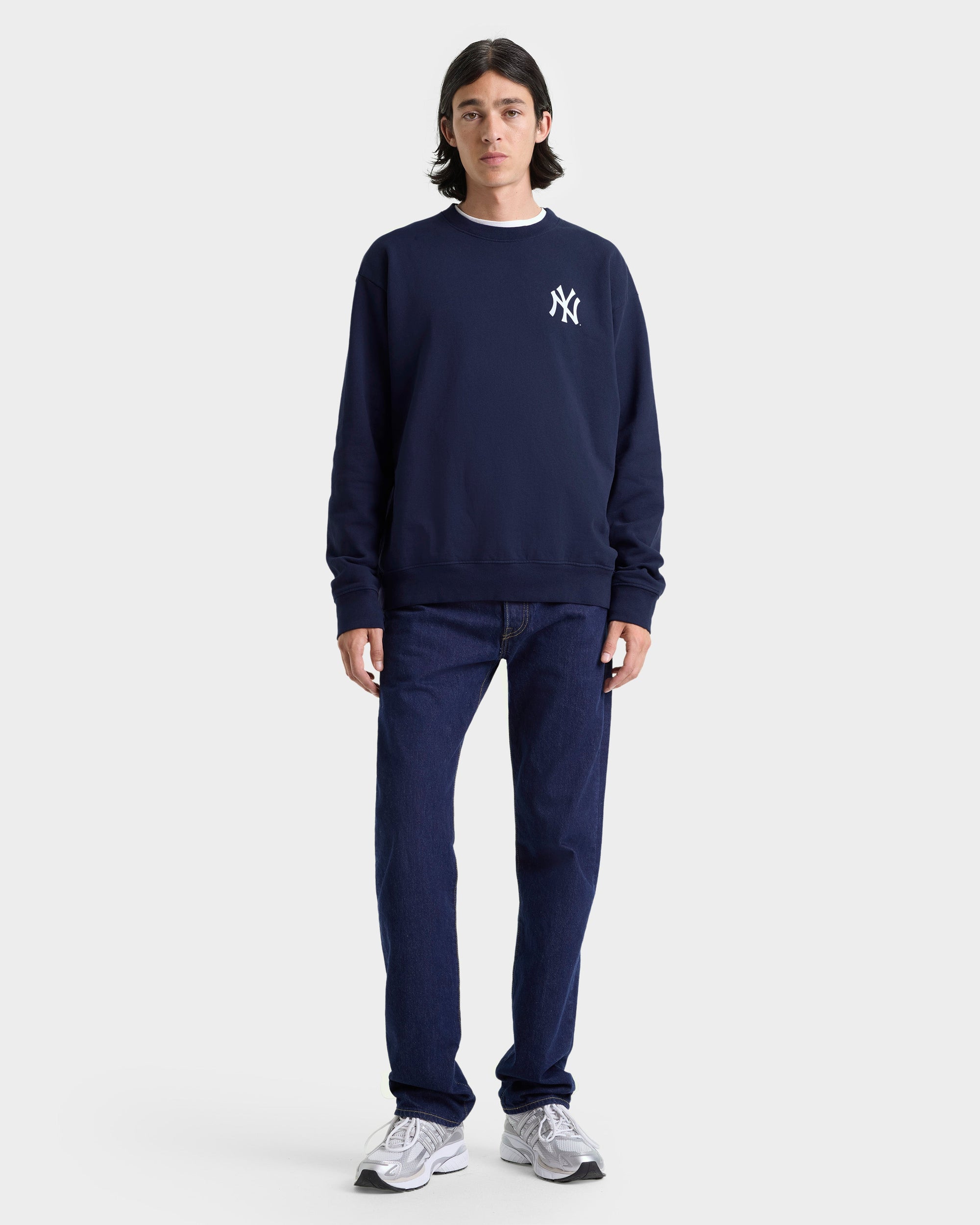 Pull à col rond Yankees Serif - Bleu marine/Blanc