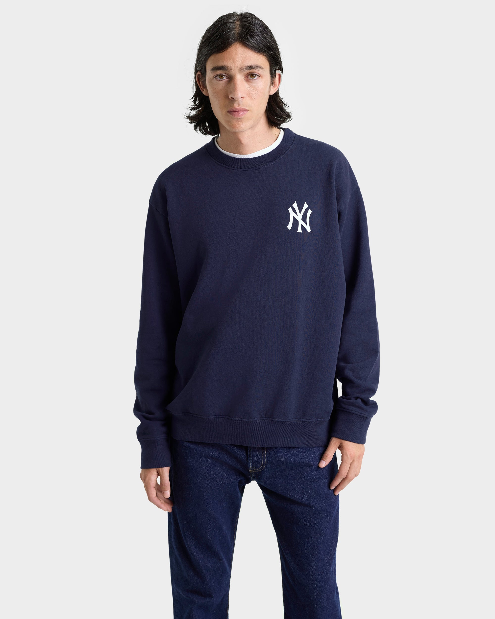Pull à col rond Yankees Serif - Bleu marine/Blanc