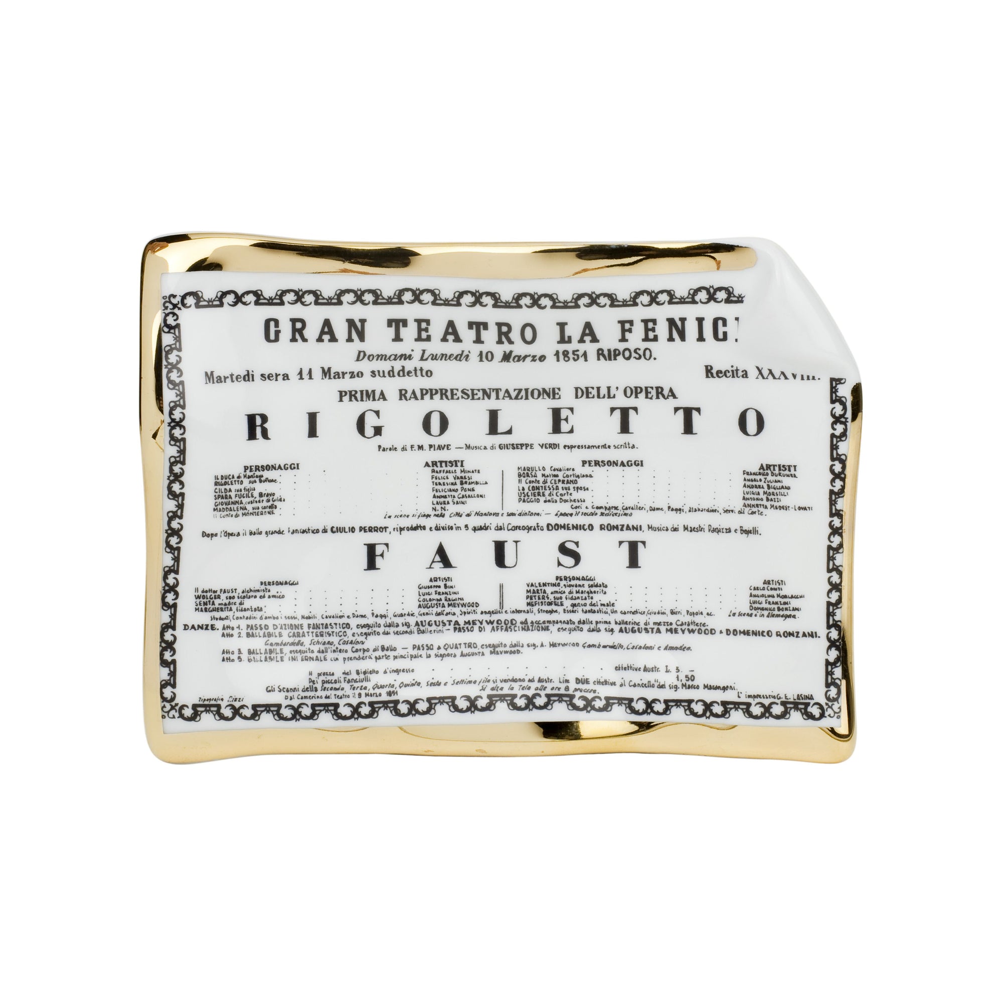 Locandina Rigoletto porcelain flat ashtray - Gold & Black & White