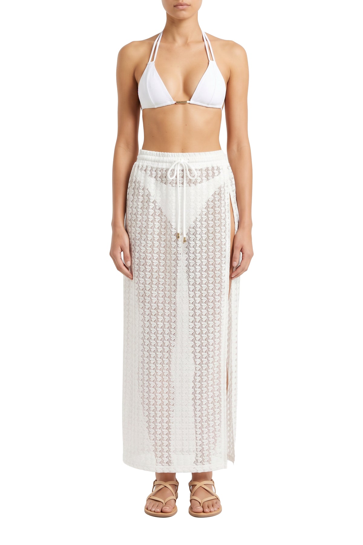 Jupe longue Mendi en dentelle - White