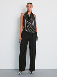 Metallic Halter Blouse - Black