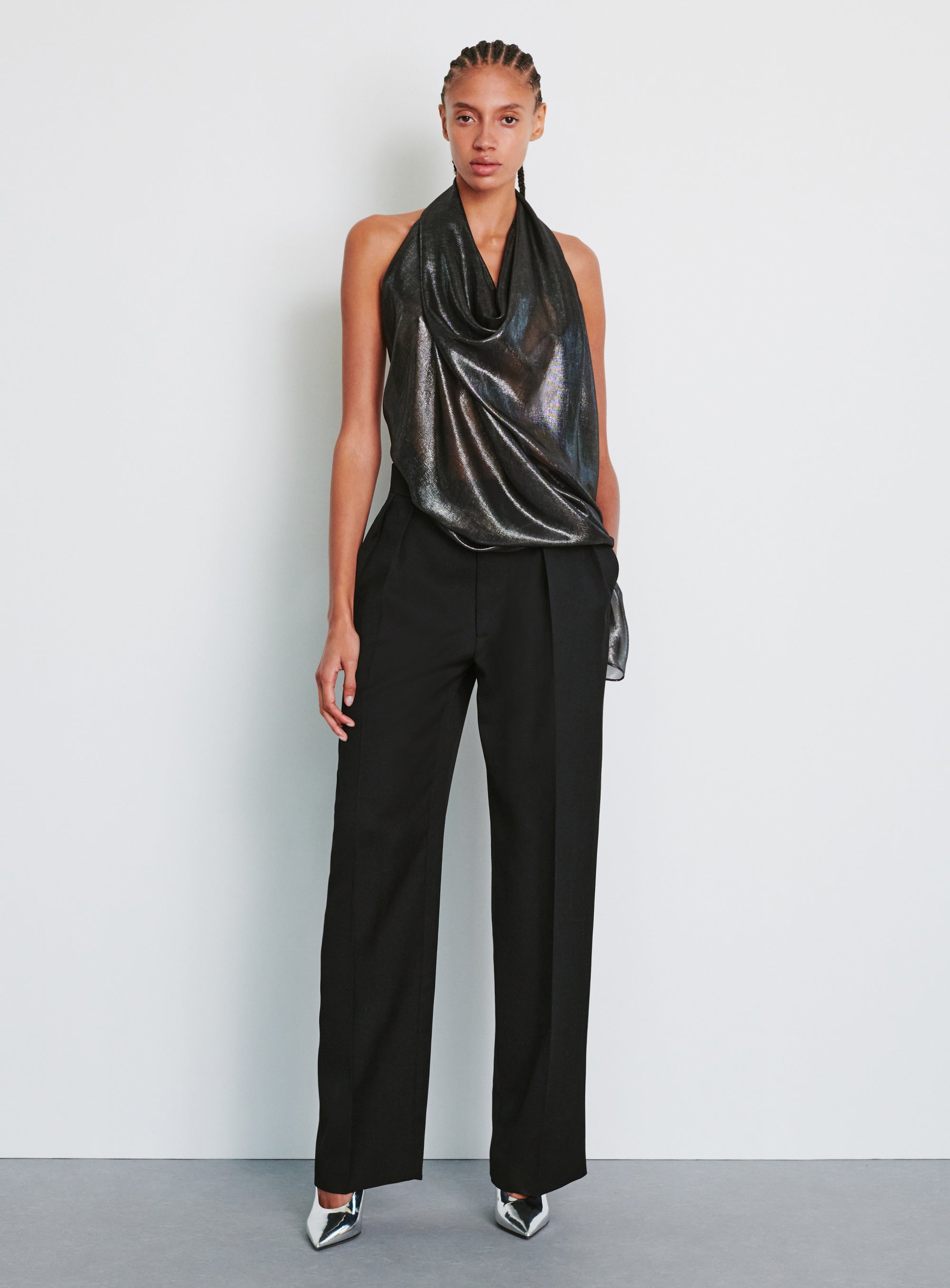 Metallic Halter Blouse - Black