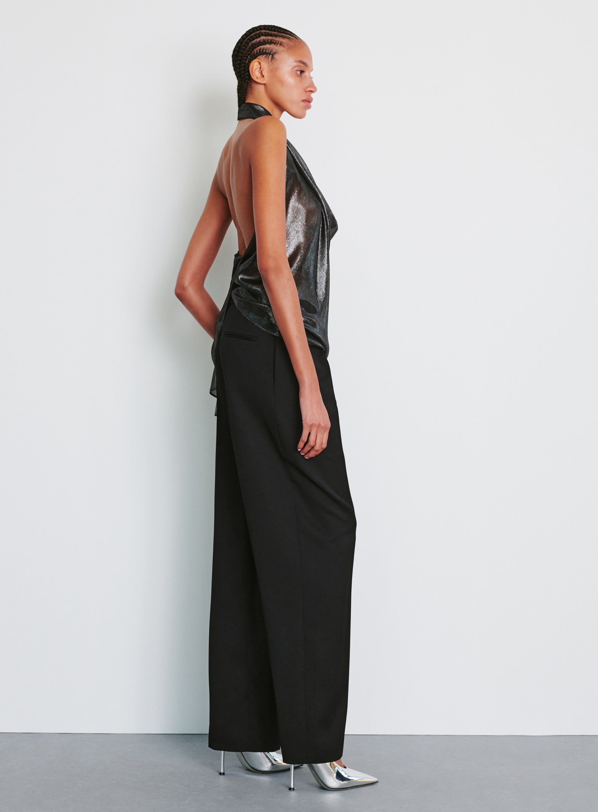 Metallic Halter Blouse - Black