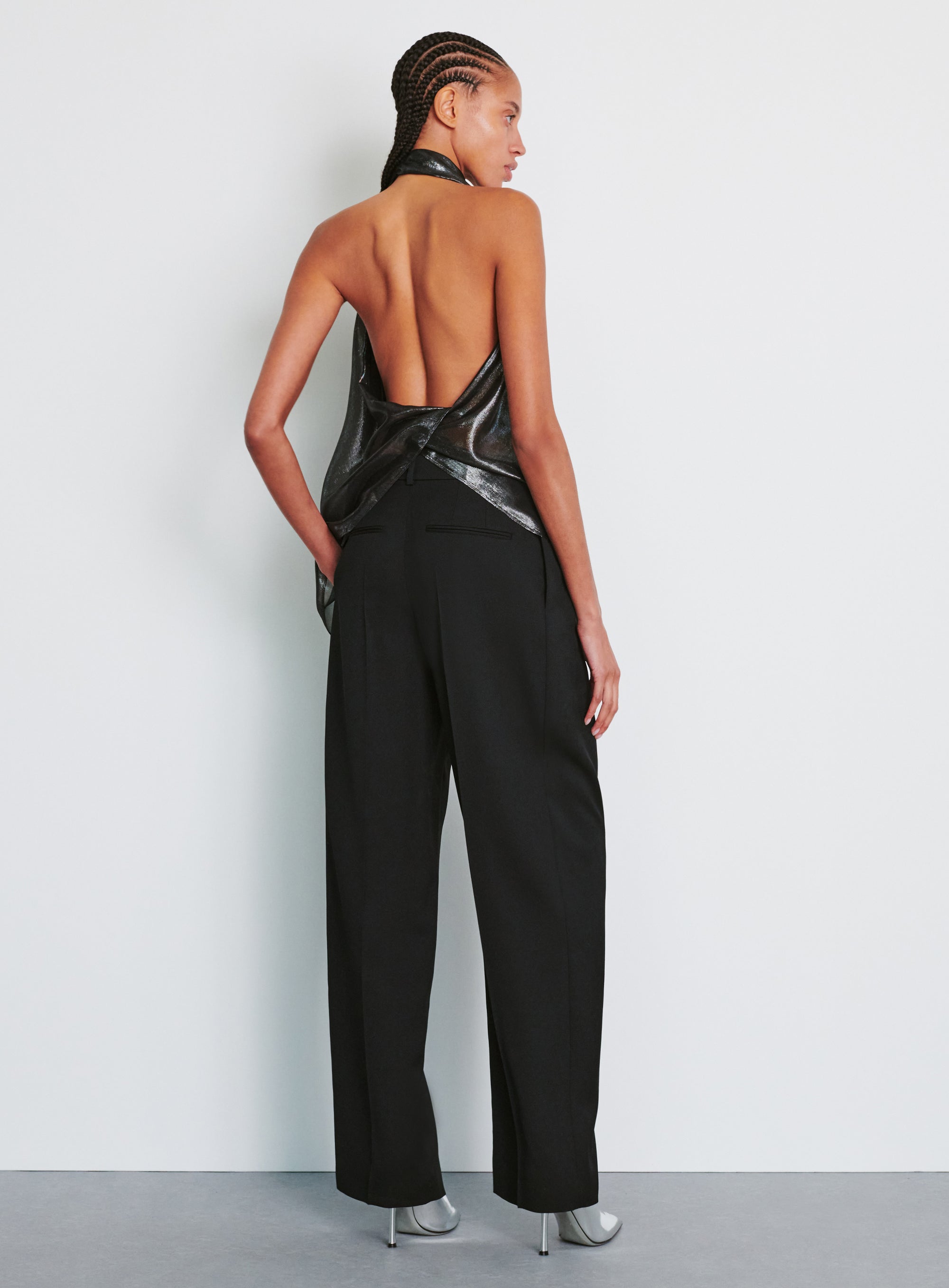 Metallic Halter Blouse - Black