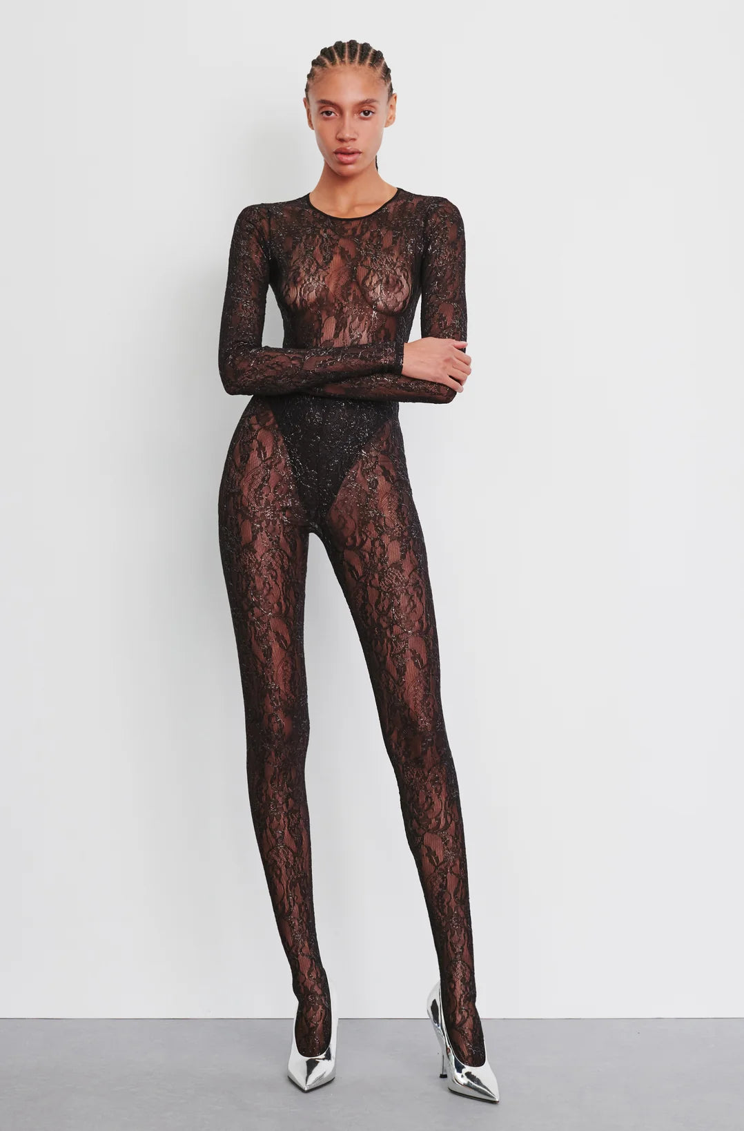 Metallic Lace Tight - Black / Silver