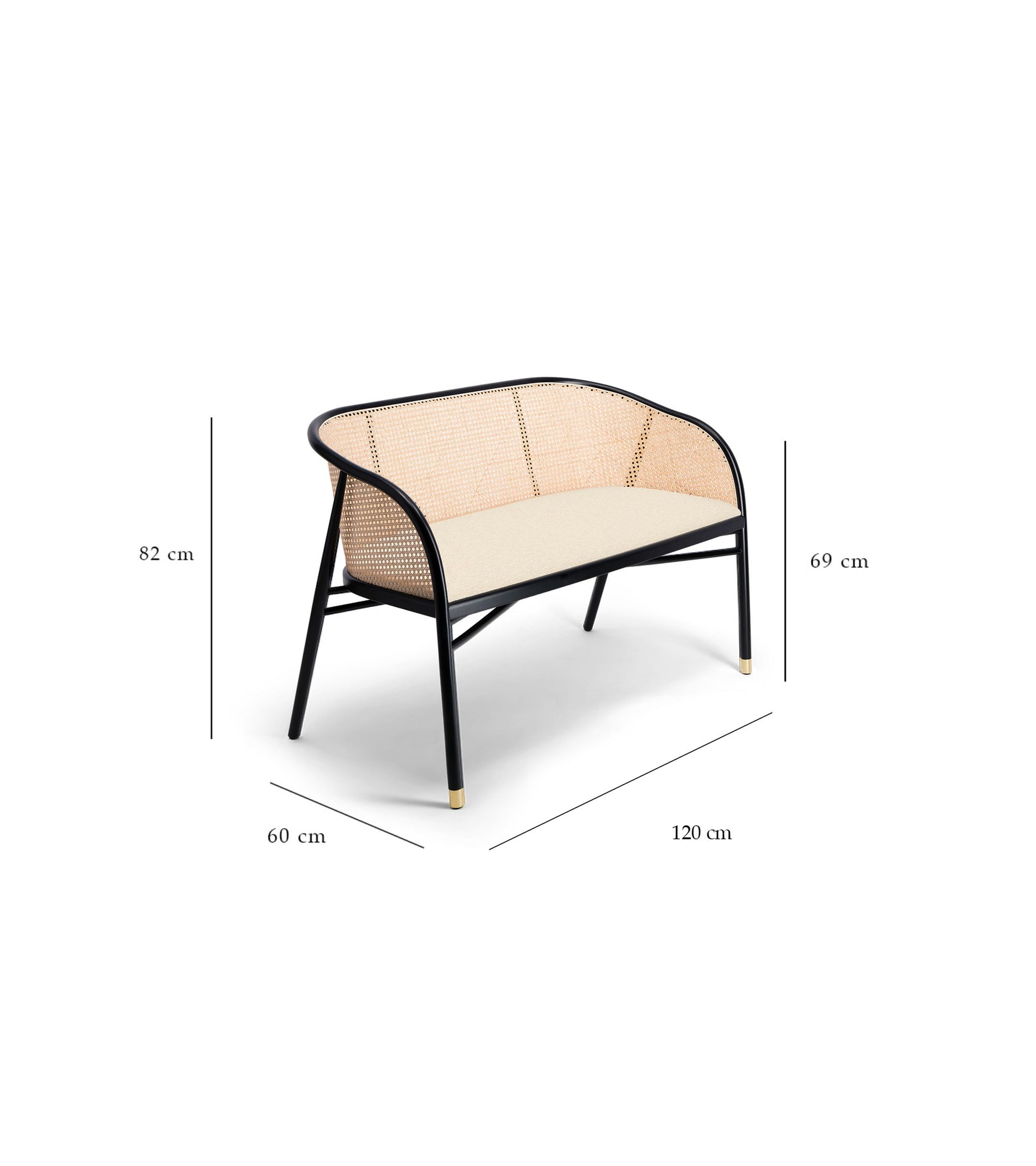 Wood and cane Cavallo bench seat - Black and White