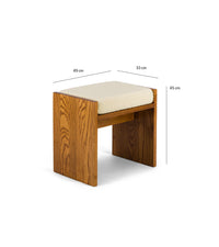Tabouret Chiesa en bois et laine bouclé - Blanc crème