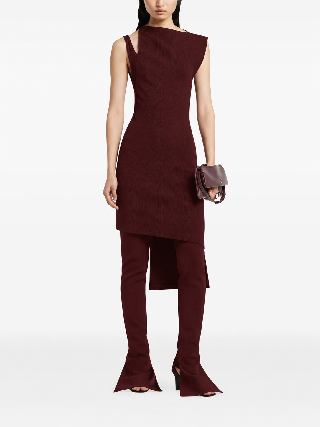 Oblique ribbed knit dress - Burgundy