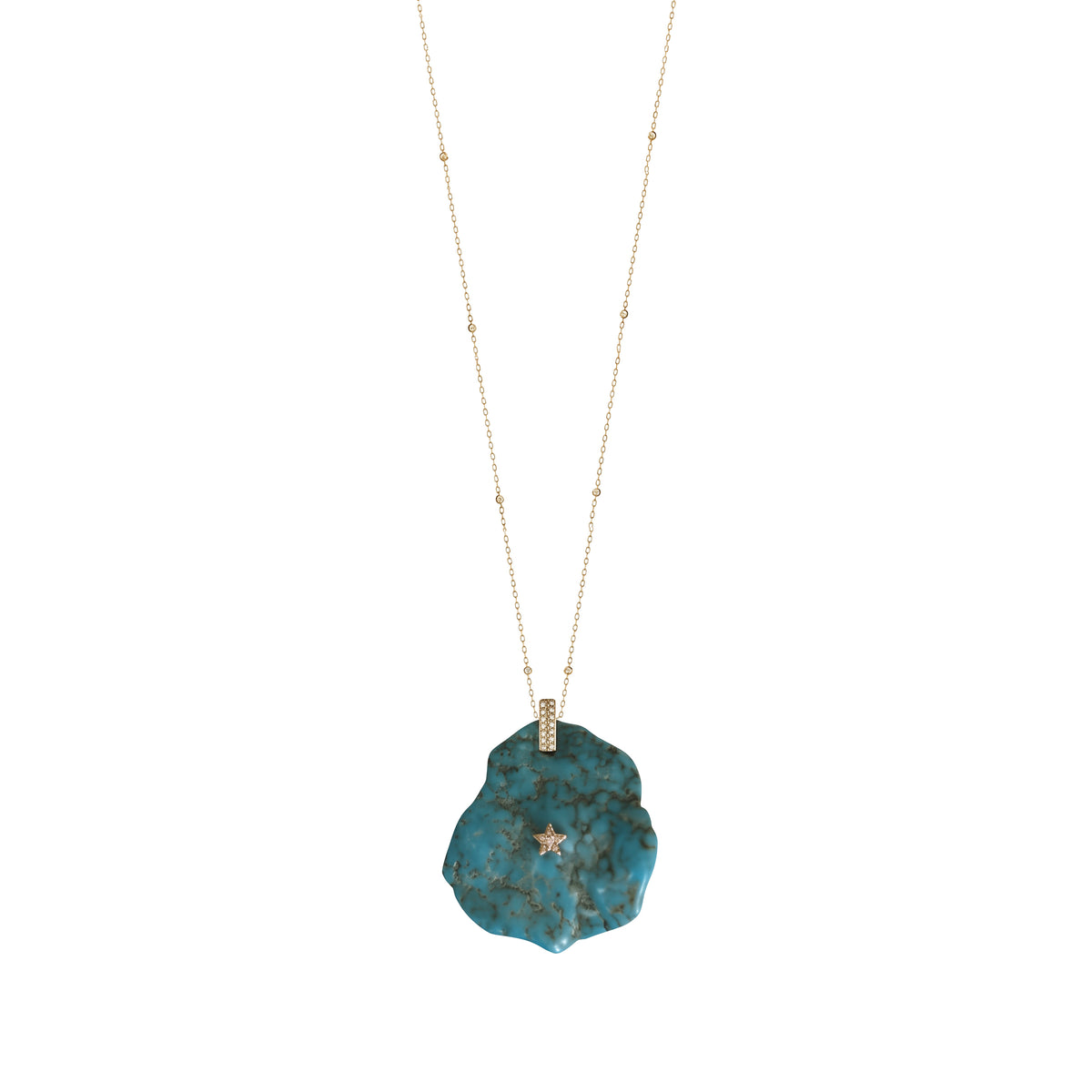 PrixTroca:560€_VentesTroca:0_QtyTroca:1_ST:0%_Collier en Or jaune 18K serti de diamants & Turquoise - Jaune