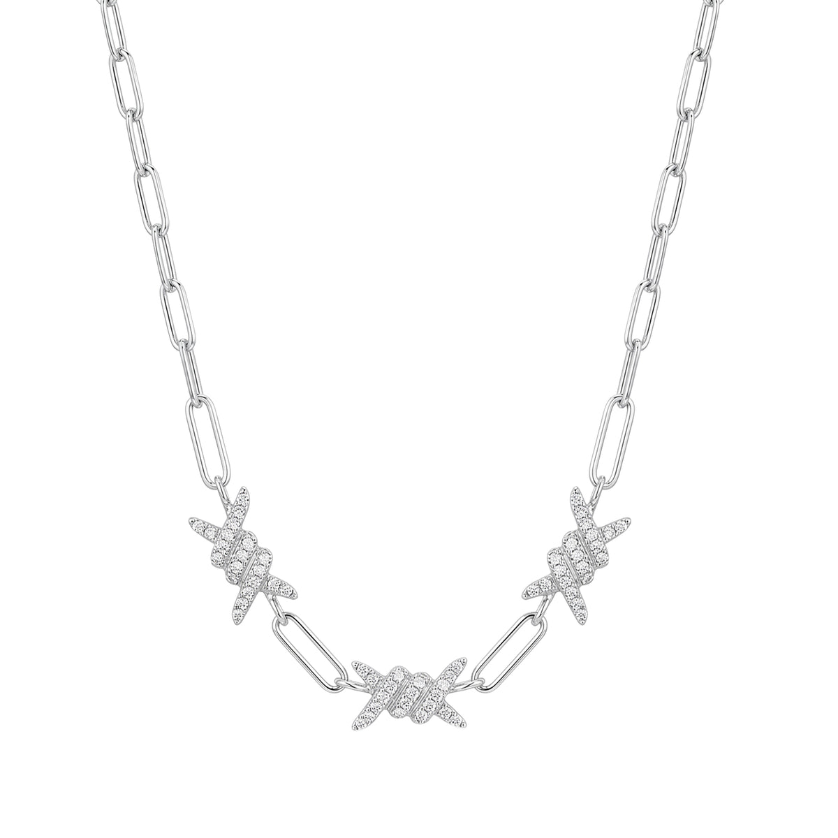 PT2_PrixTroca:2300€_VentesTroca:0_QtyTroca:1_ST:0%_Collier Barbelé en Or blanc 18K serti de diamants - Blanc