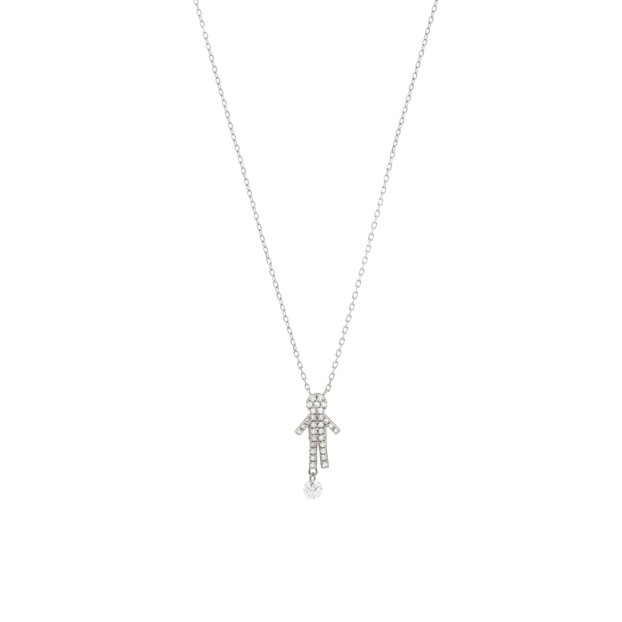 1qty NEW / Collier Boy, pavé de diamants, 1 diamant percé-Blanc