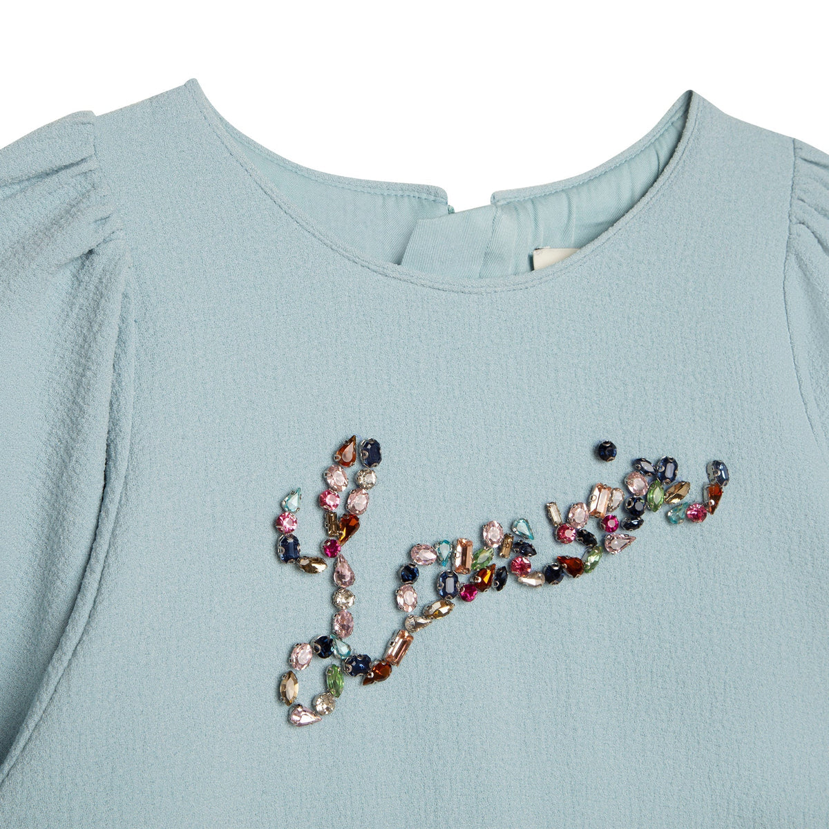Robe de cérémonie en crêpe avec sigle manuscrit - Glacier Blue