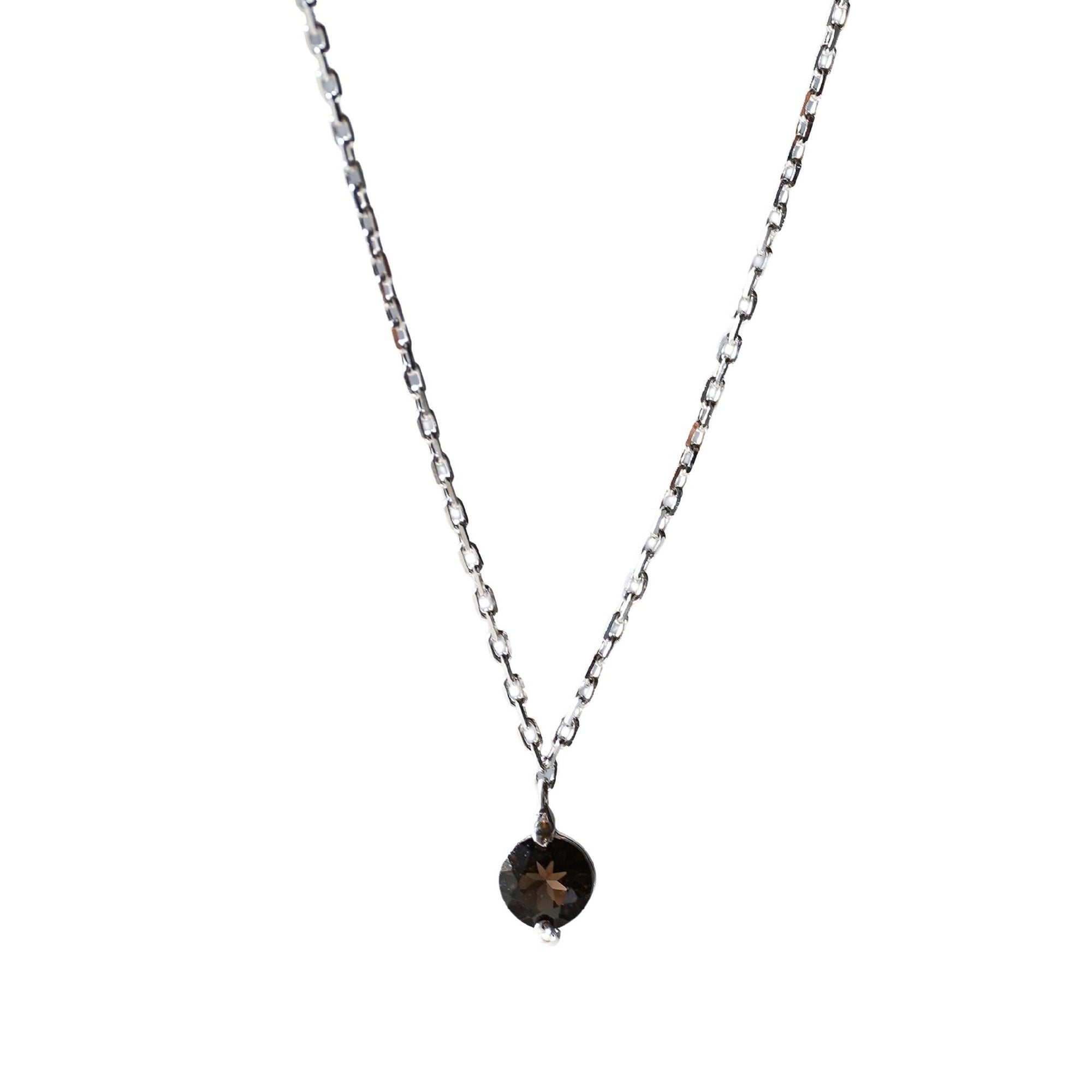 Collier Birthstone serti d'un quartz fumé - Or Blanc