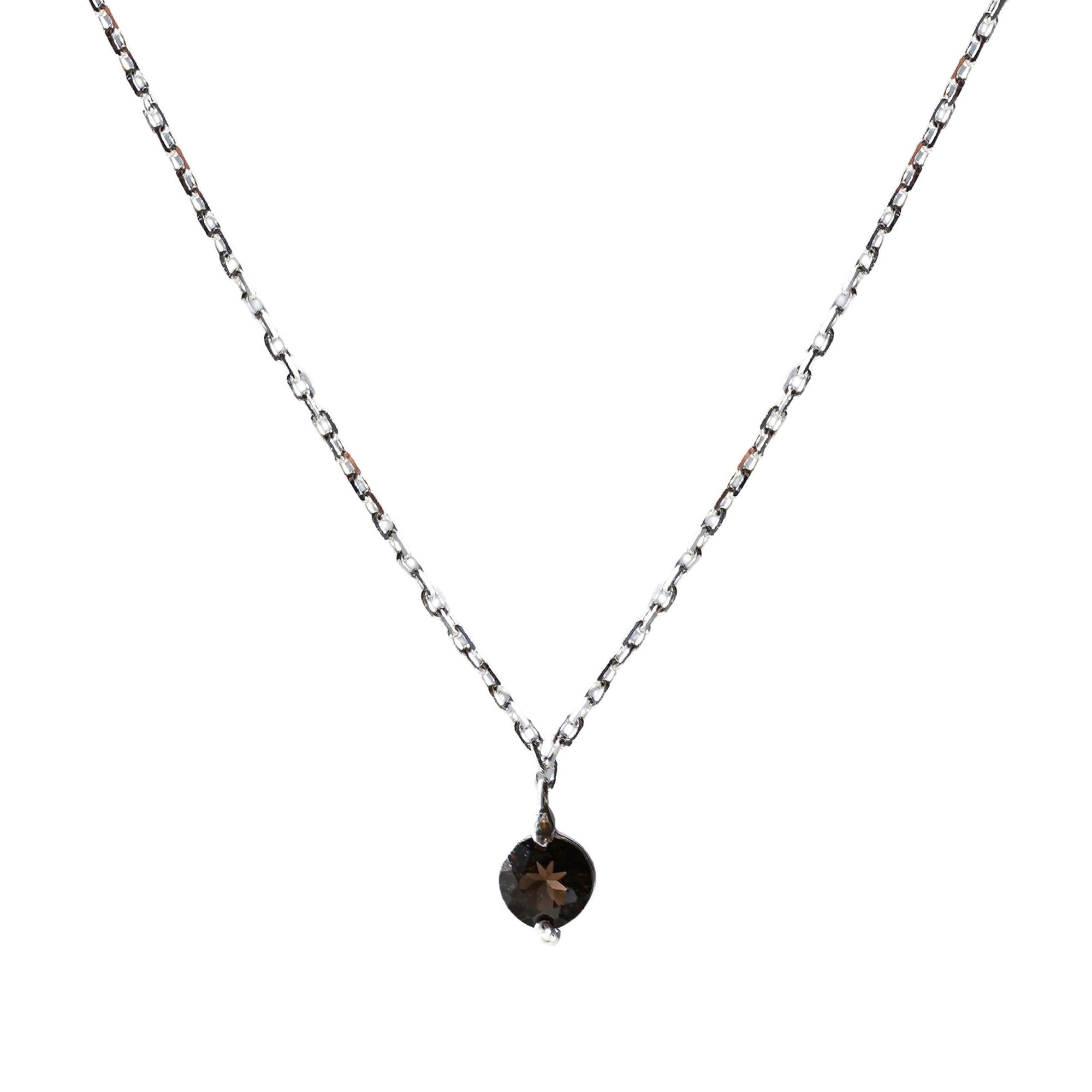 Collier Birthstone serti d'un quartz fumé - Or Blanc