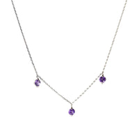 1qty NEW / Collier avec 3 améthystes -Blanc