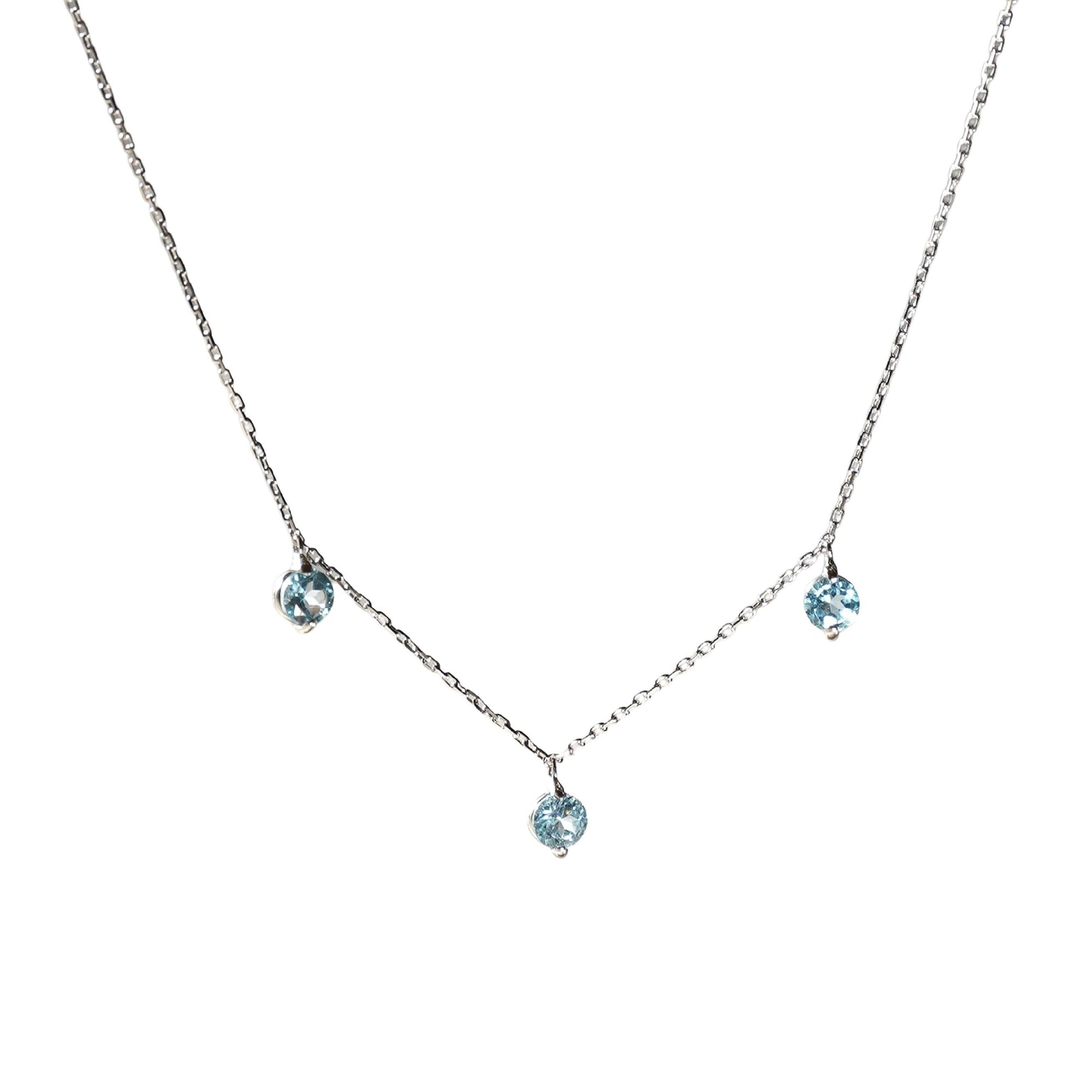1qty NEW / Collier avec 3 topazes bleues -Blanc