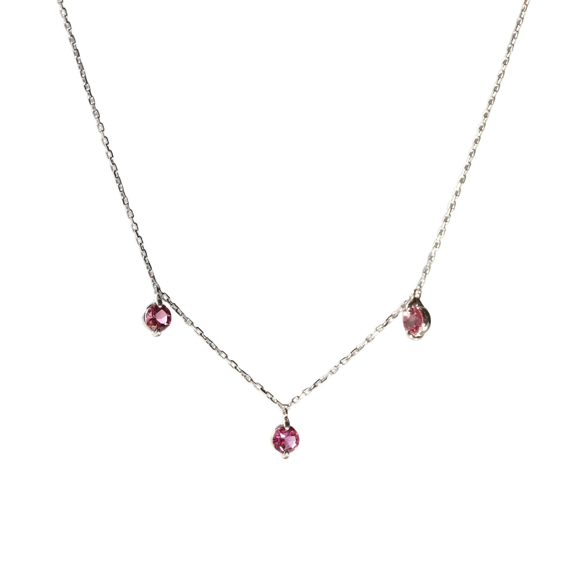 1qty NEW / Collier avec 3 tourmalines roses -Blanc
