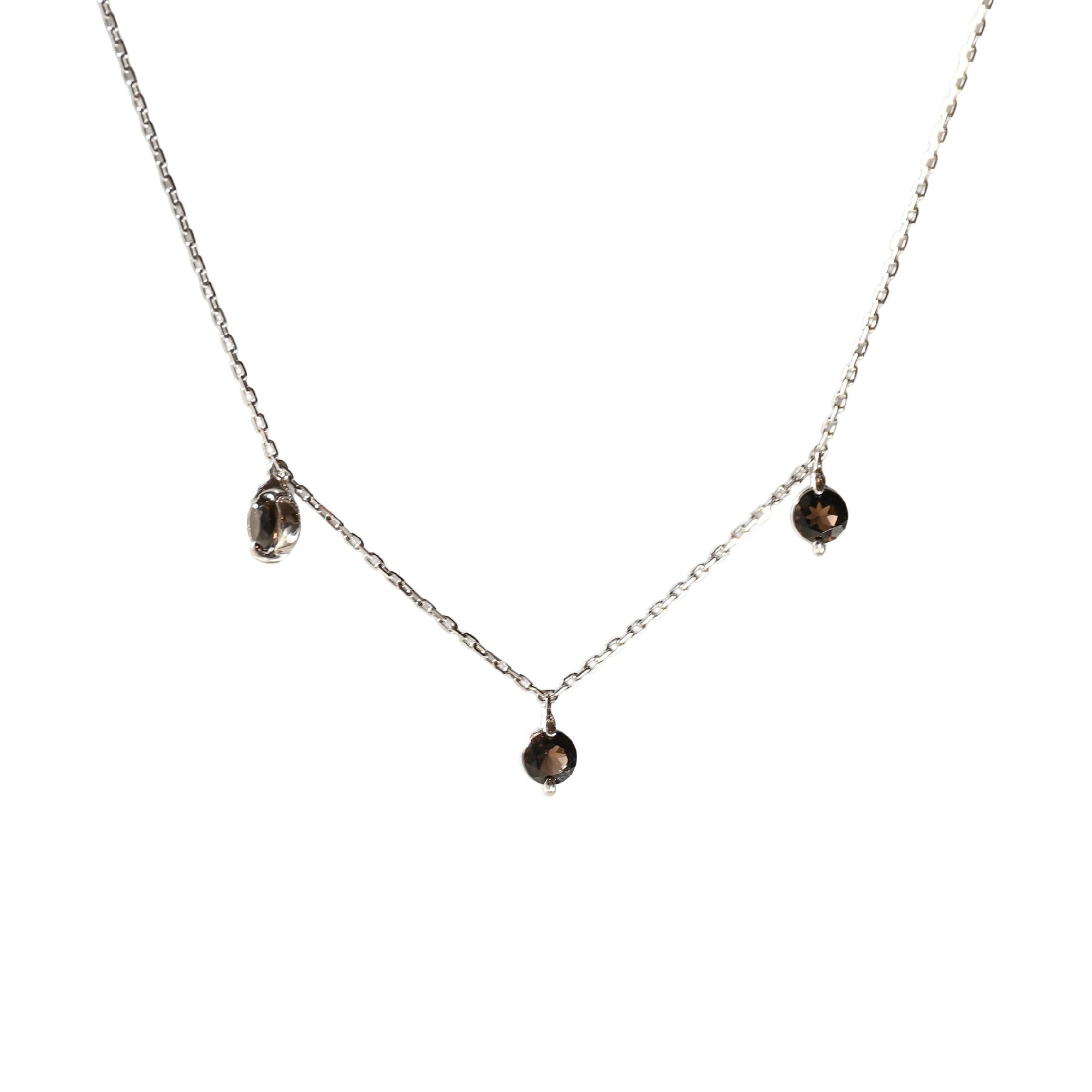 1qty NEW / Collier avec 3 quartz fumés -Blanc