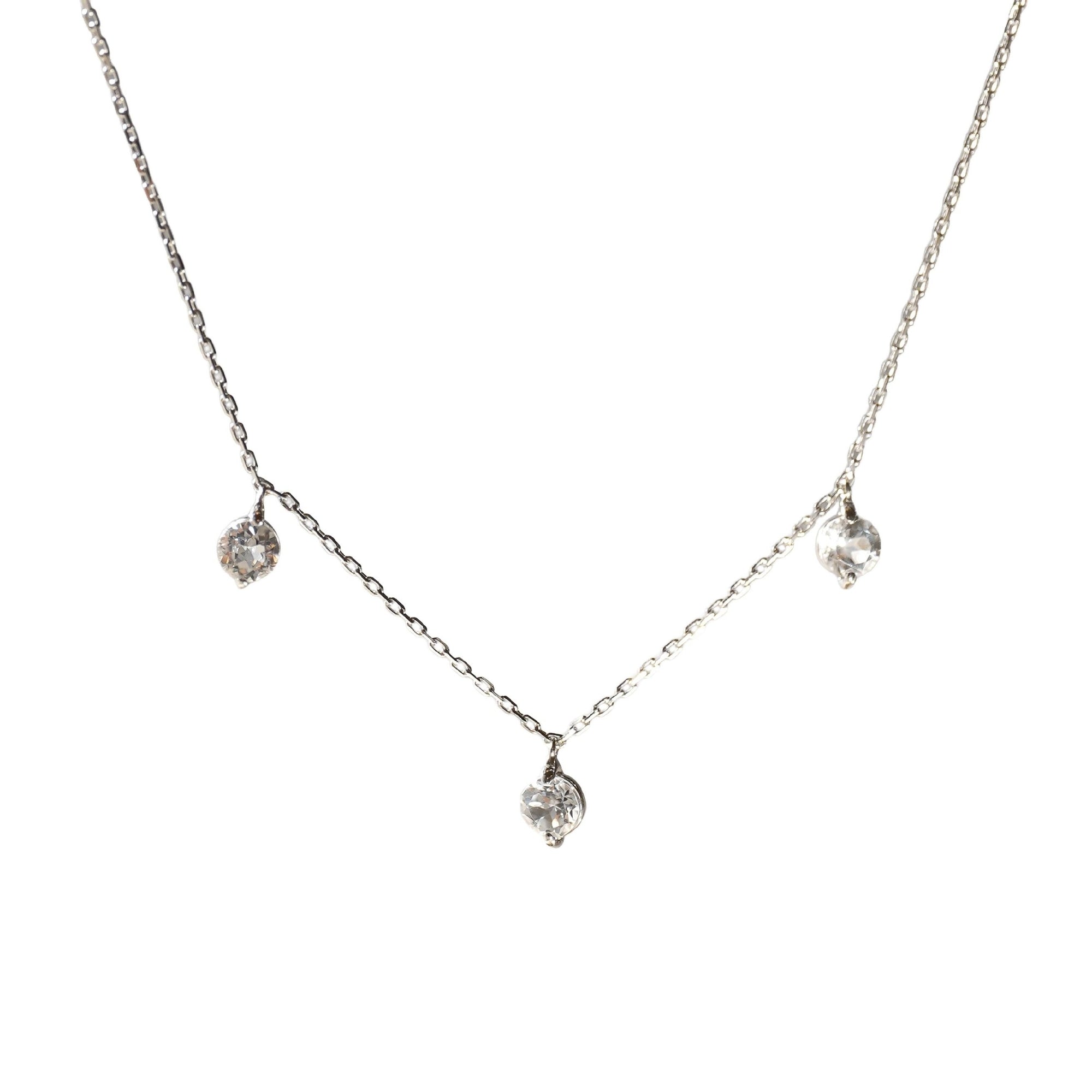 1qty NEW / Collier avec 3 topazes blanches -Blanc