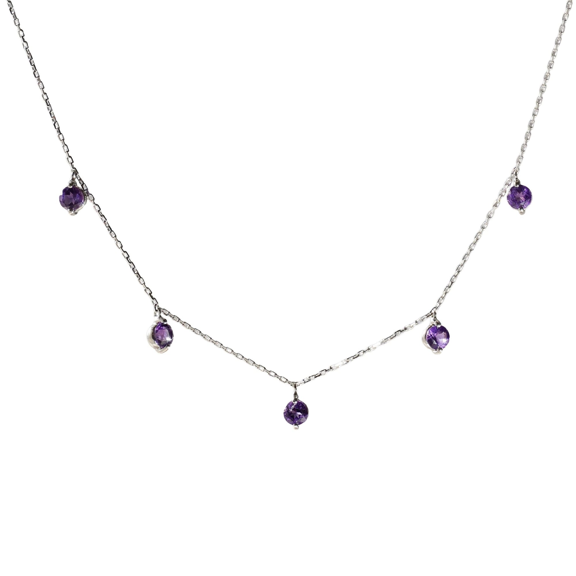1qty NEW / Collier avec 5 améthystes -Blanc