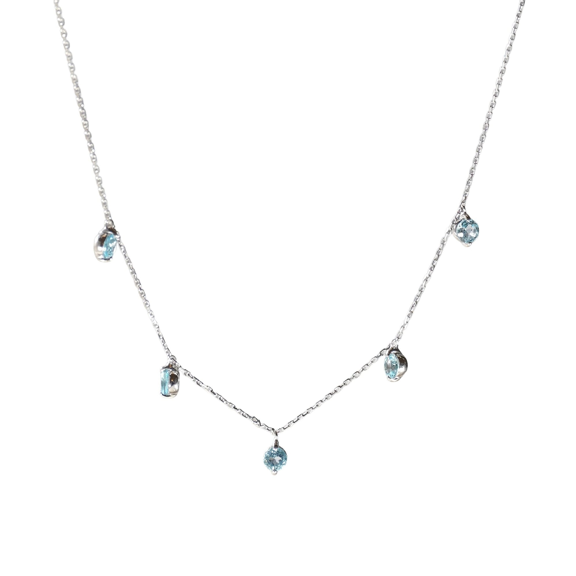 1qty NEW / Collier avec 5 topazes bleues -Blanc