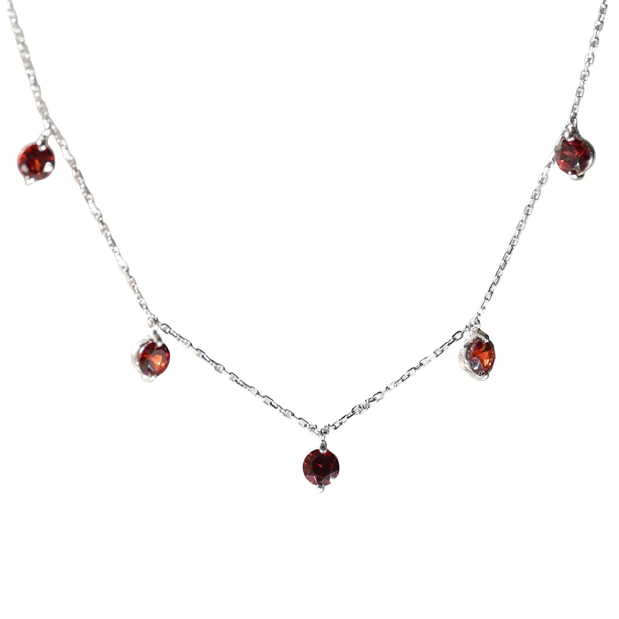 1qty NEW / Collier avec 5 grenats -Blanc