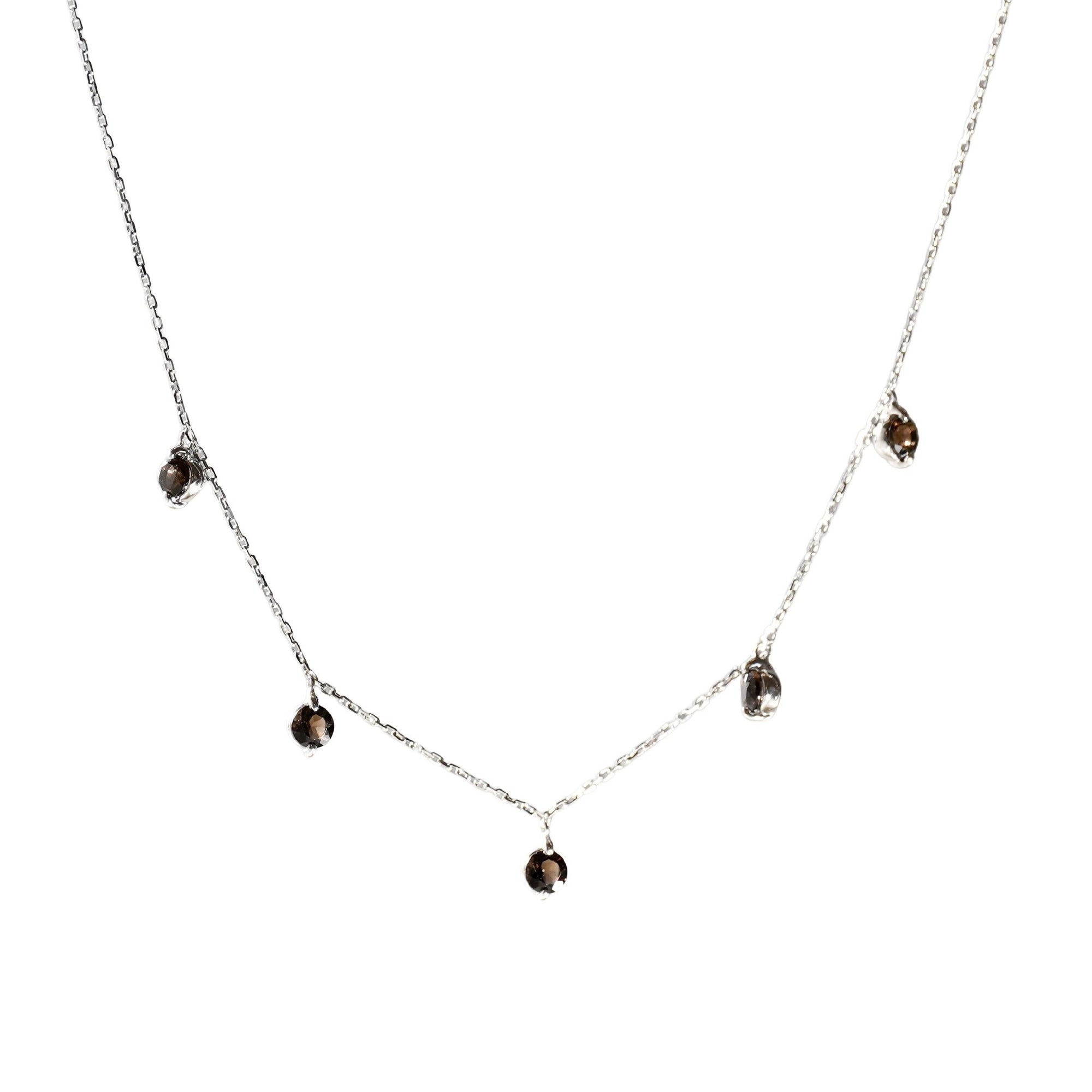 1qty NEW / Collier avec 5 quartz fumés -Blanc