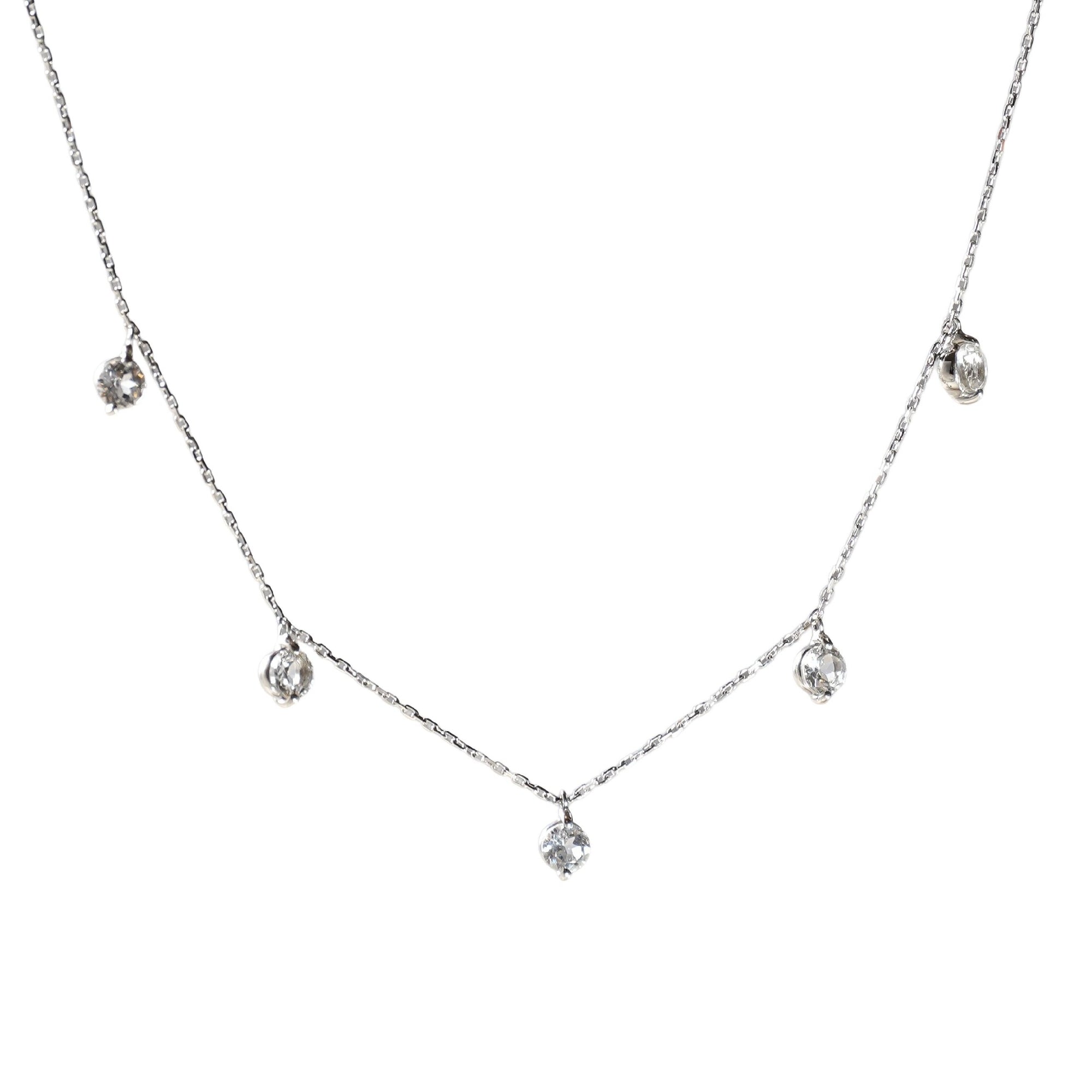 1qty NEW / Collier avec 5 topazes blanches -Blanc