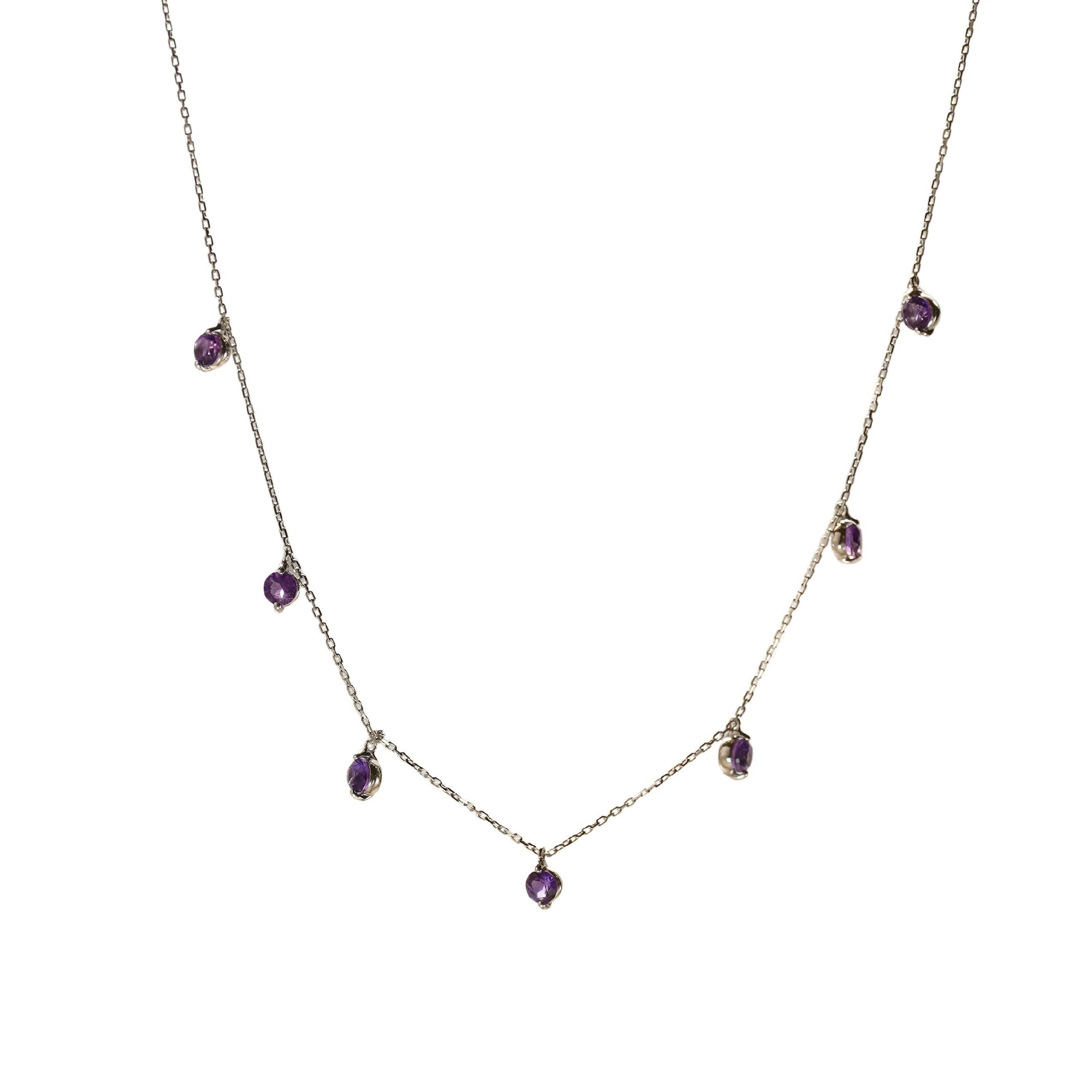 1qty NEW / Collier avec 7 améthystes -Blanc