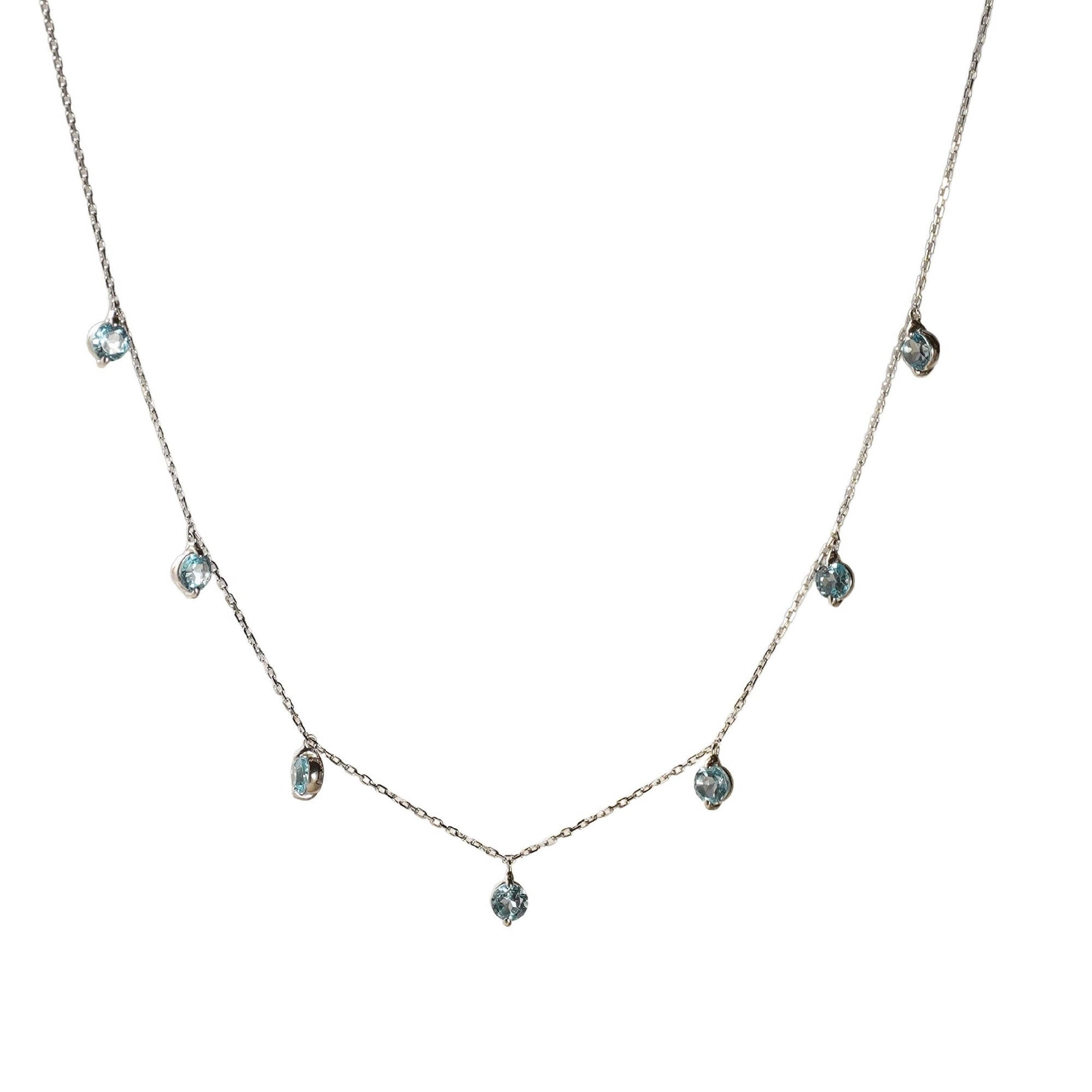 1qty NEW / Collier avec 7 topazes bleues -Blanc