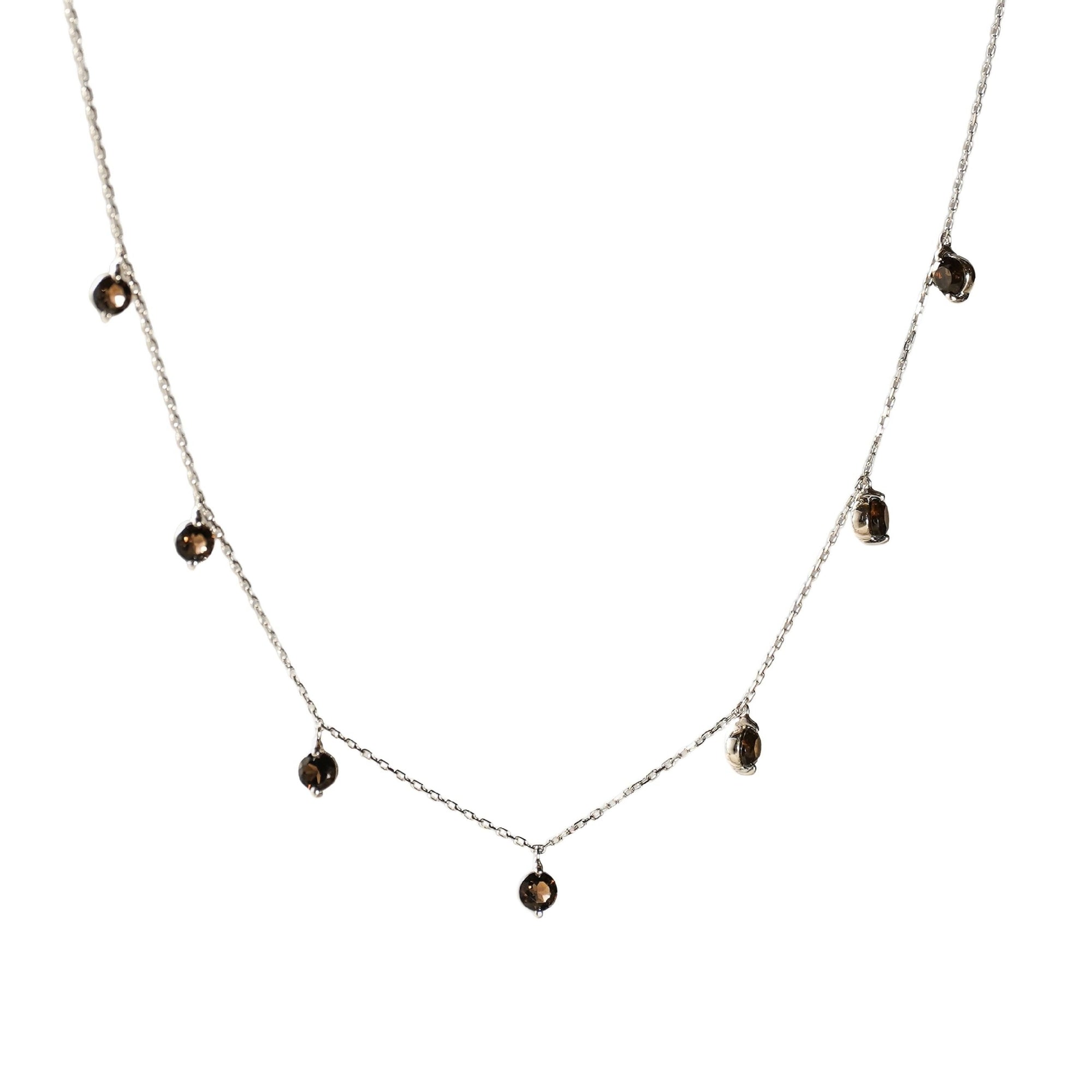 1qty NEW / Collier avec 7 quartz fumés -Blanc