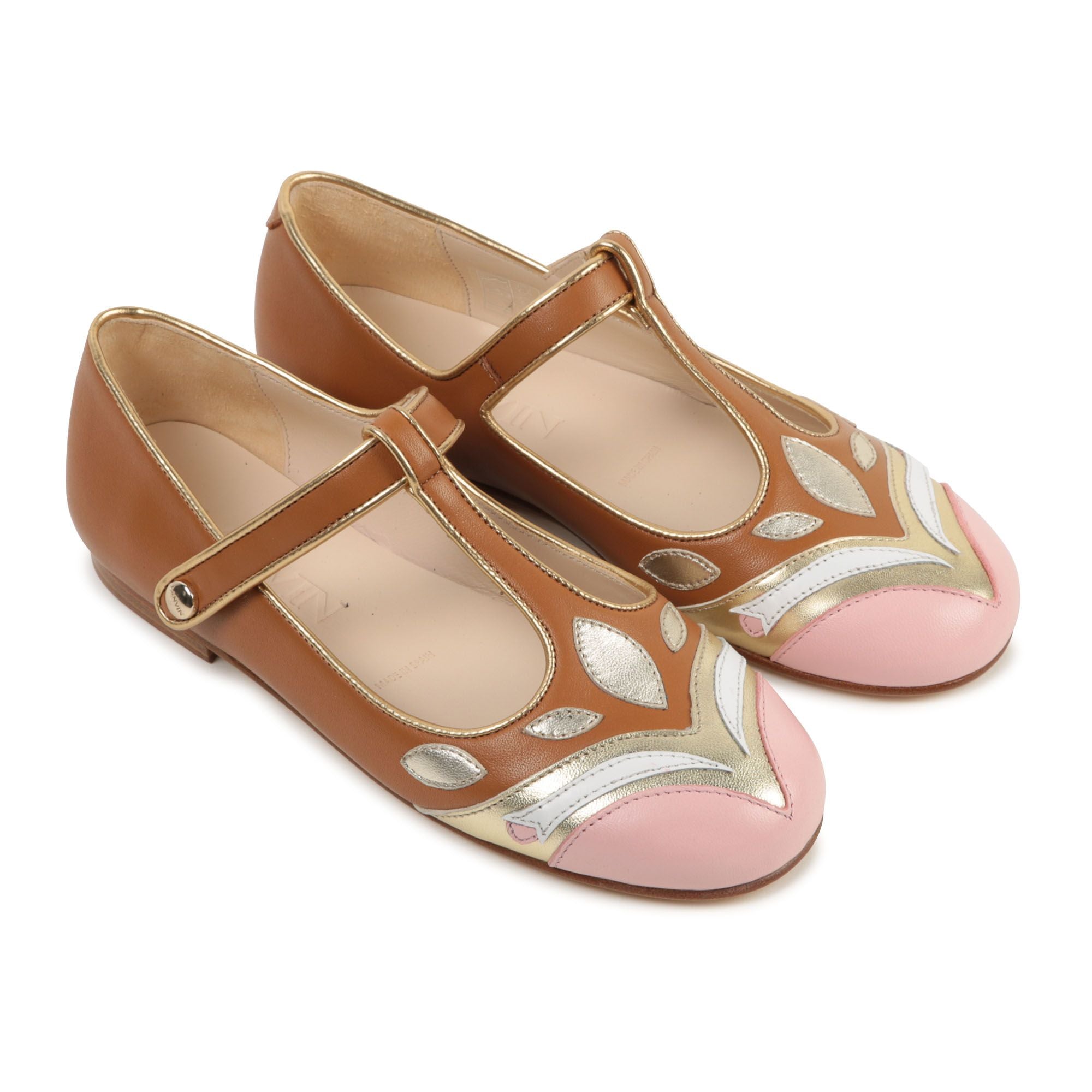 Mini-me leather ballerina pumps - Caramel
