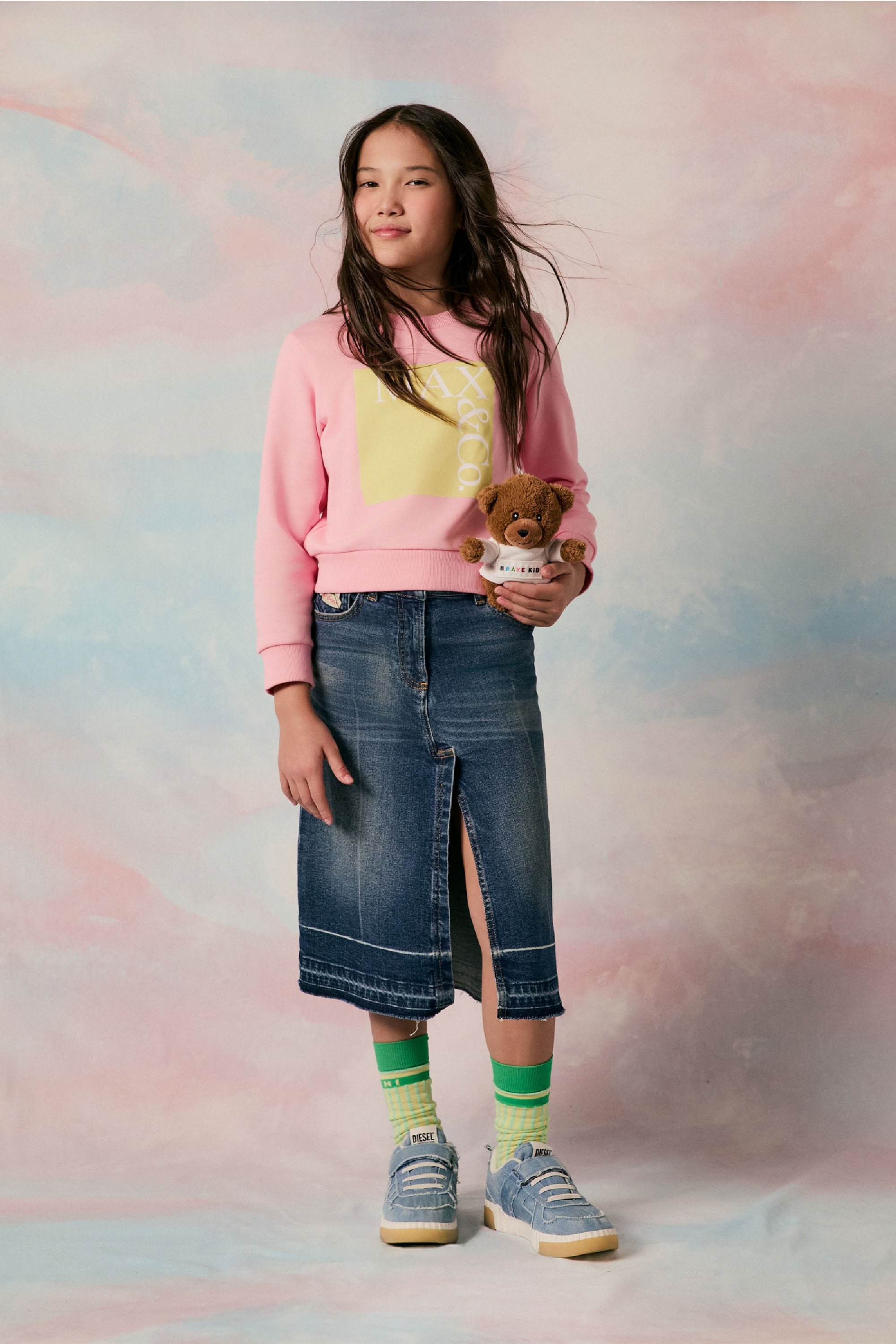 Washed denim skirt - Blue Denim