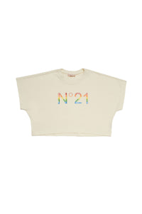 Cropped T-shirt with logo - Natural White