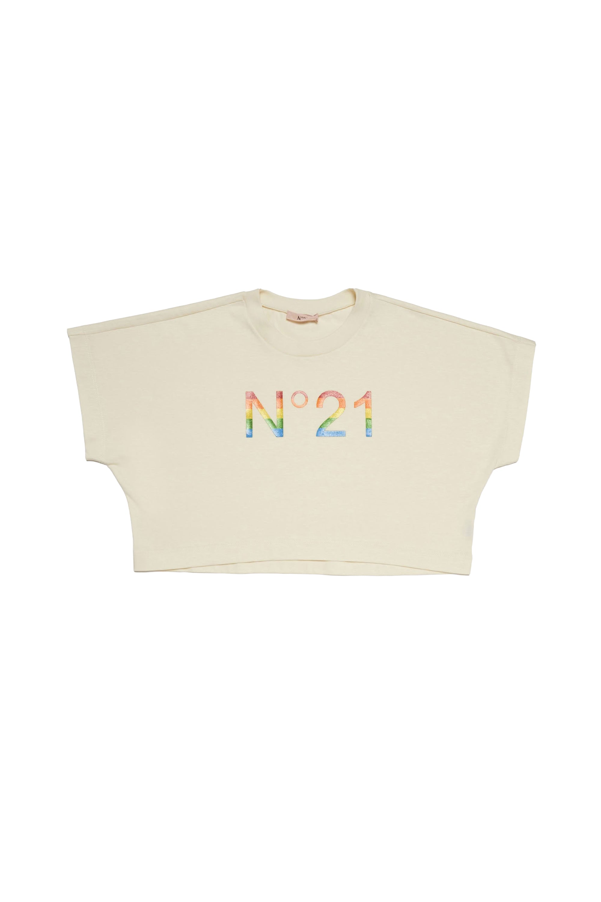 Cropped T-shirt with logo - Natural White