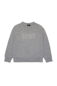 Jumper with wool logo - Medium Grey Melange