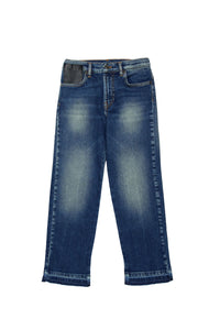 Pantalon droit délavé en denim - Blue Denim