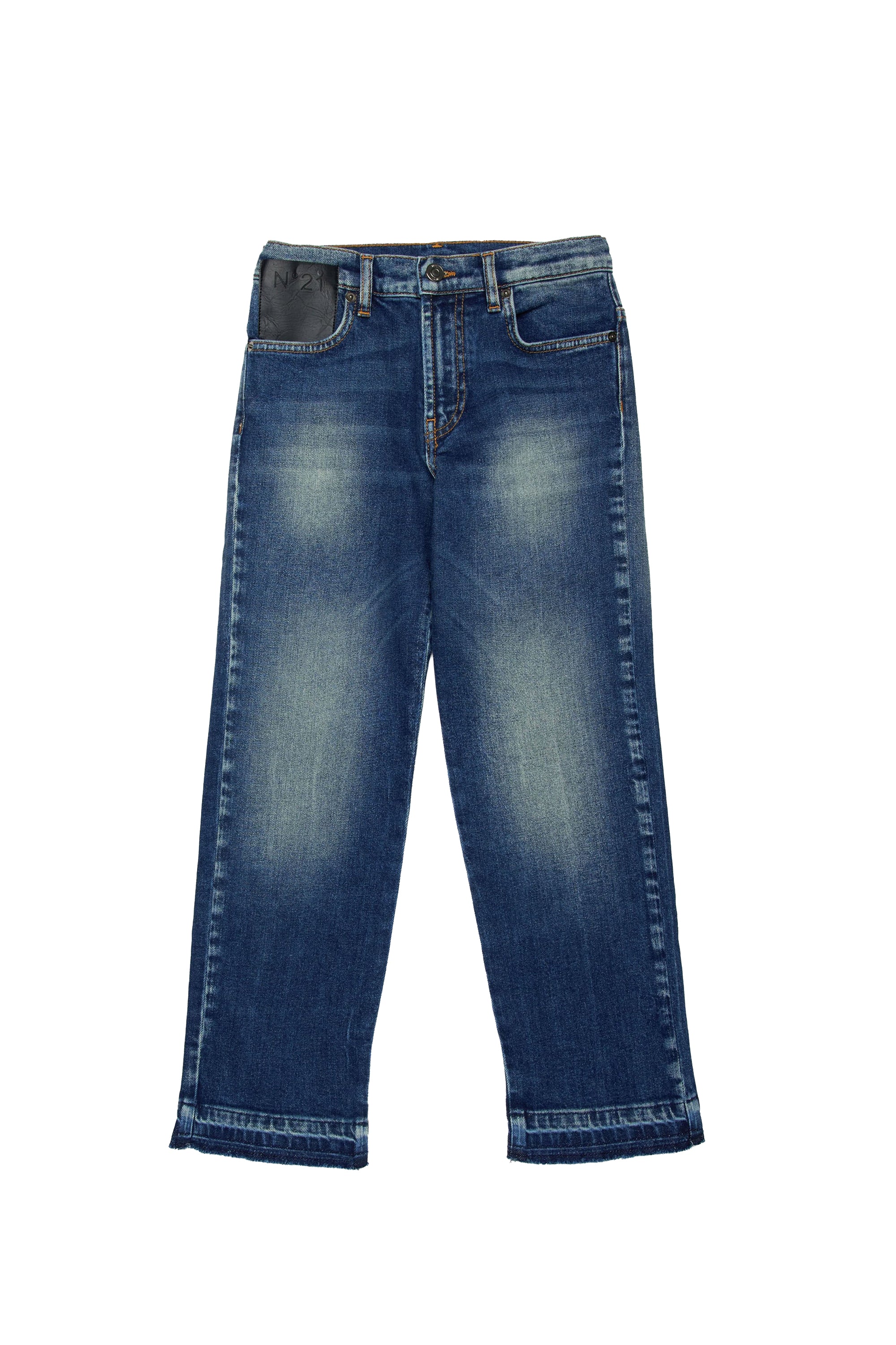 Pantalon droit délavé en denim - Blue Denim
