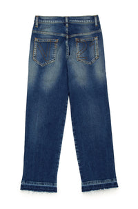 Pantalon droit délavé en denim - Blue Denim