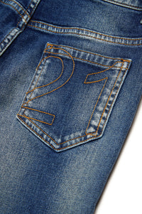 Pantalon droit délavé en denim - Blue Denim